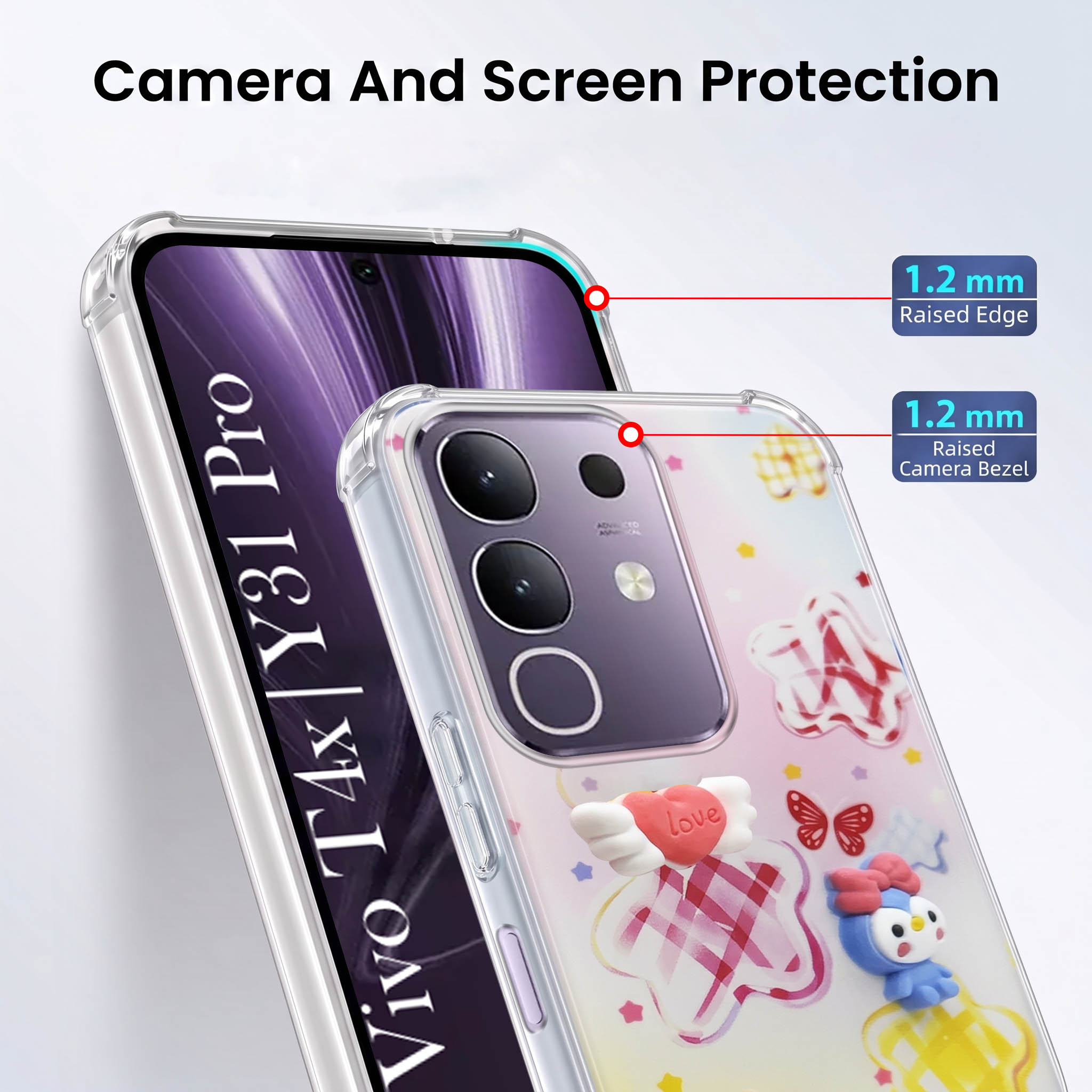 For Vivo T4x | Vivo Y31 Pro Back Cover Case (3D Cute Cartoons | Hard Back Side Soft | Matte Premium Finish | HD Printing)
