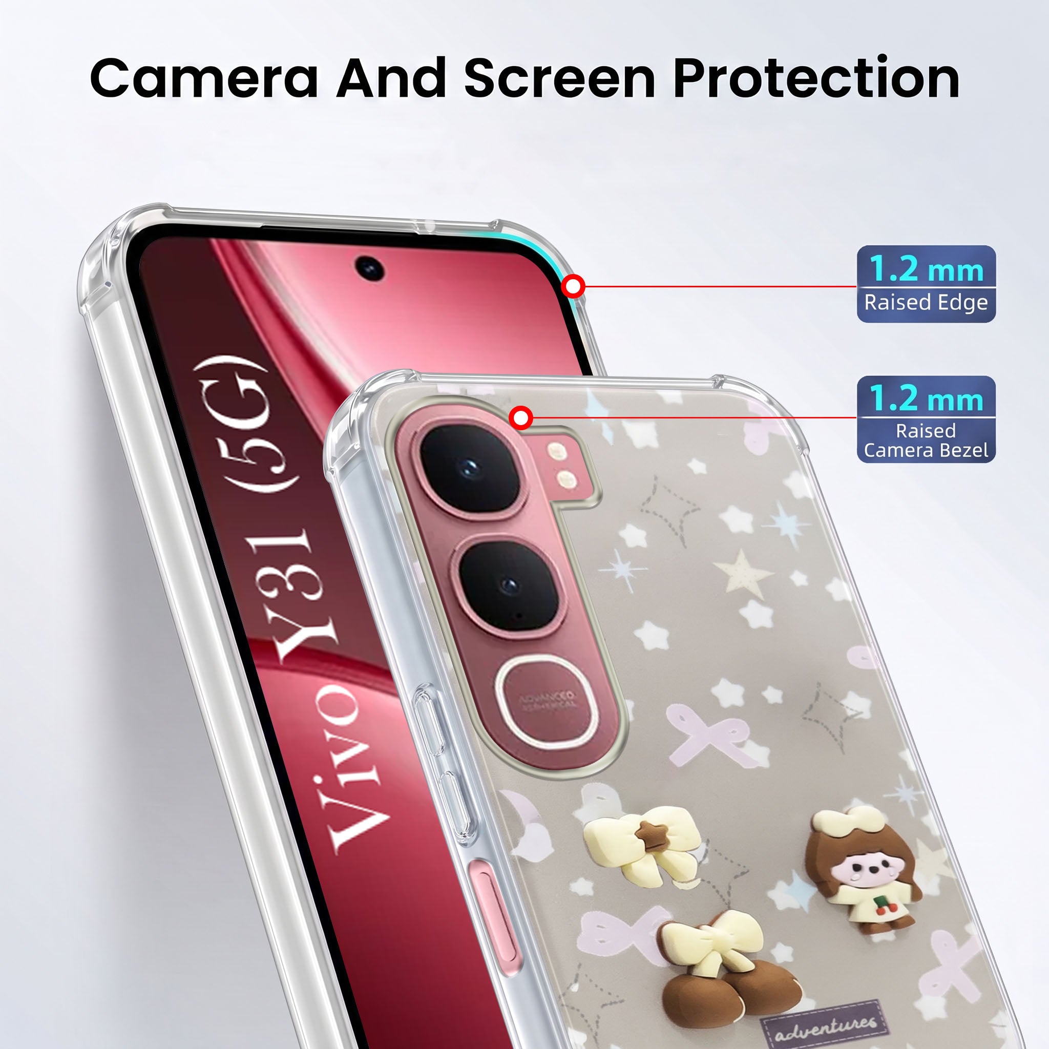 For Vivo Y31 5G Back Cover Case (3D Cute Cartoons | Hard Back Side Soft | Matte Premium Finish | HD Printing)