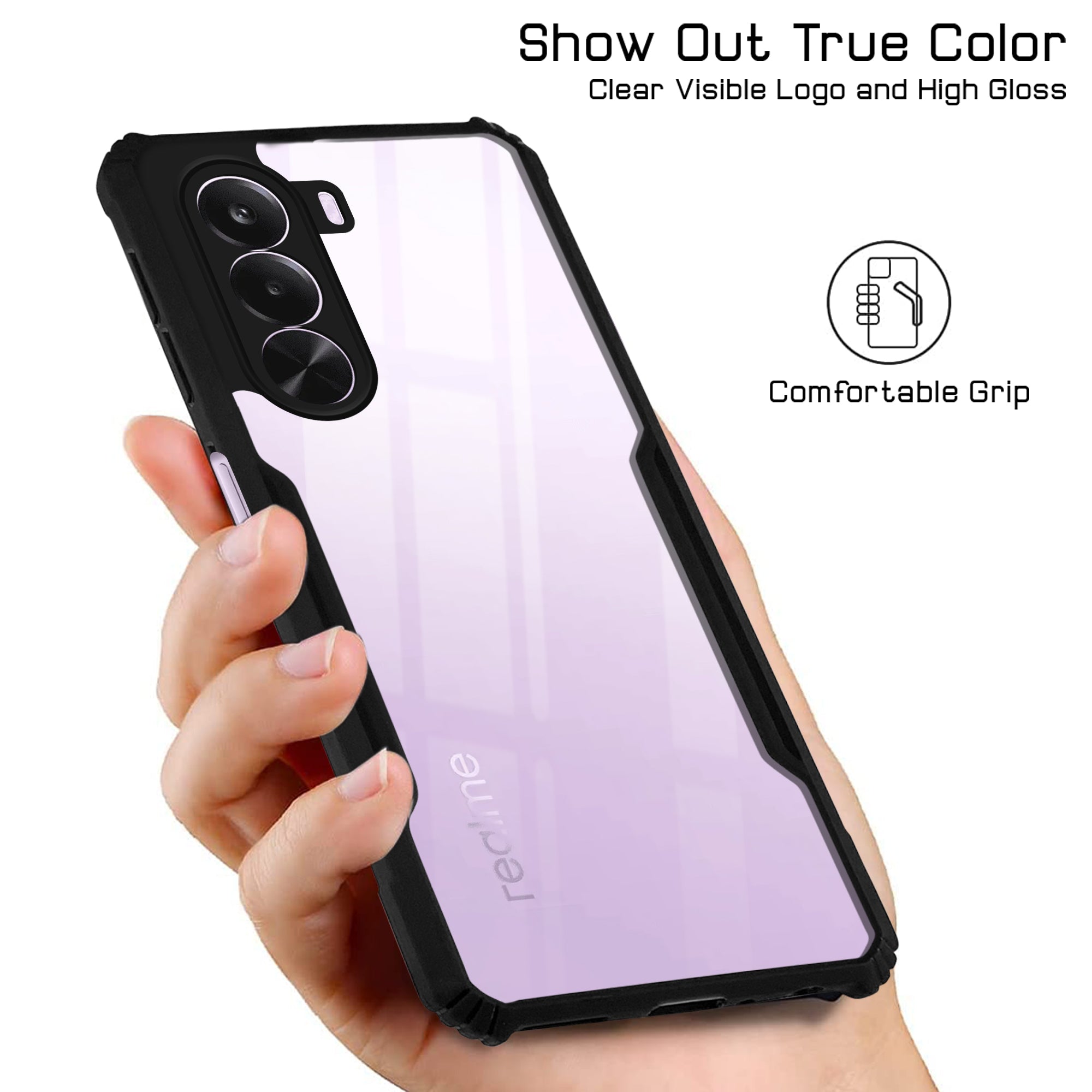 For Realme P4x Back Cover Case Hybrid (Shockproof with Polycarbonate Clear Panel | Professional Black)
