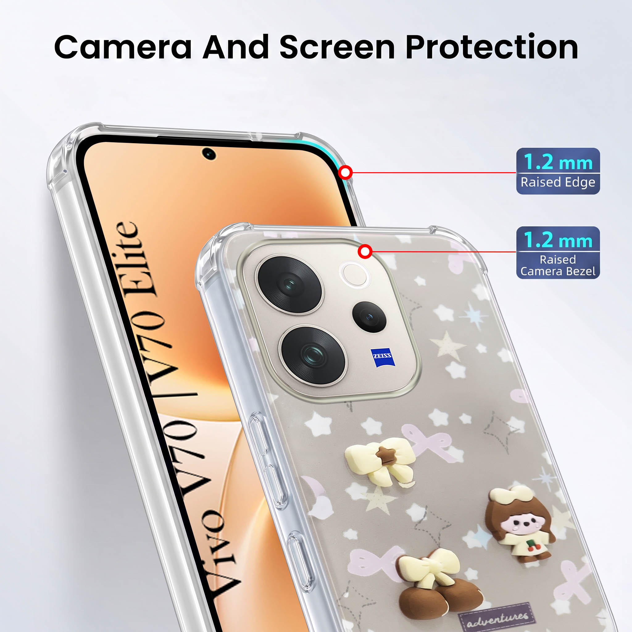 For Vivo V70 | Vivo V70 Elite 5G Back Cover Case (3D Cute Cartoons | Hard Back Side Soft | Matte Premium Finish | HD Printing)