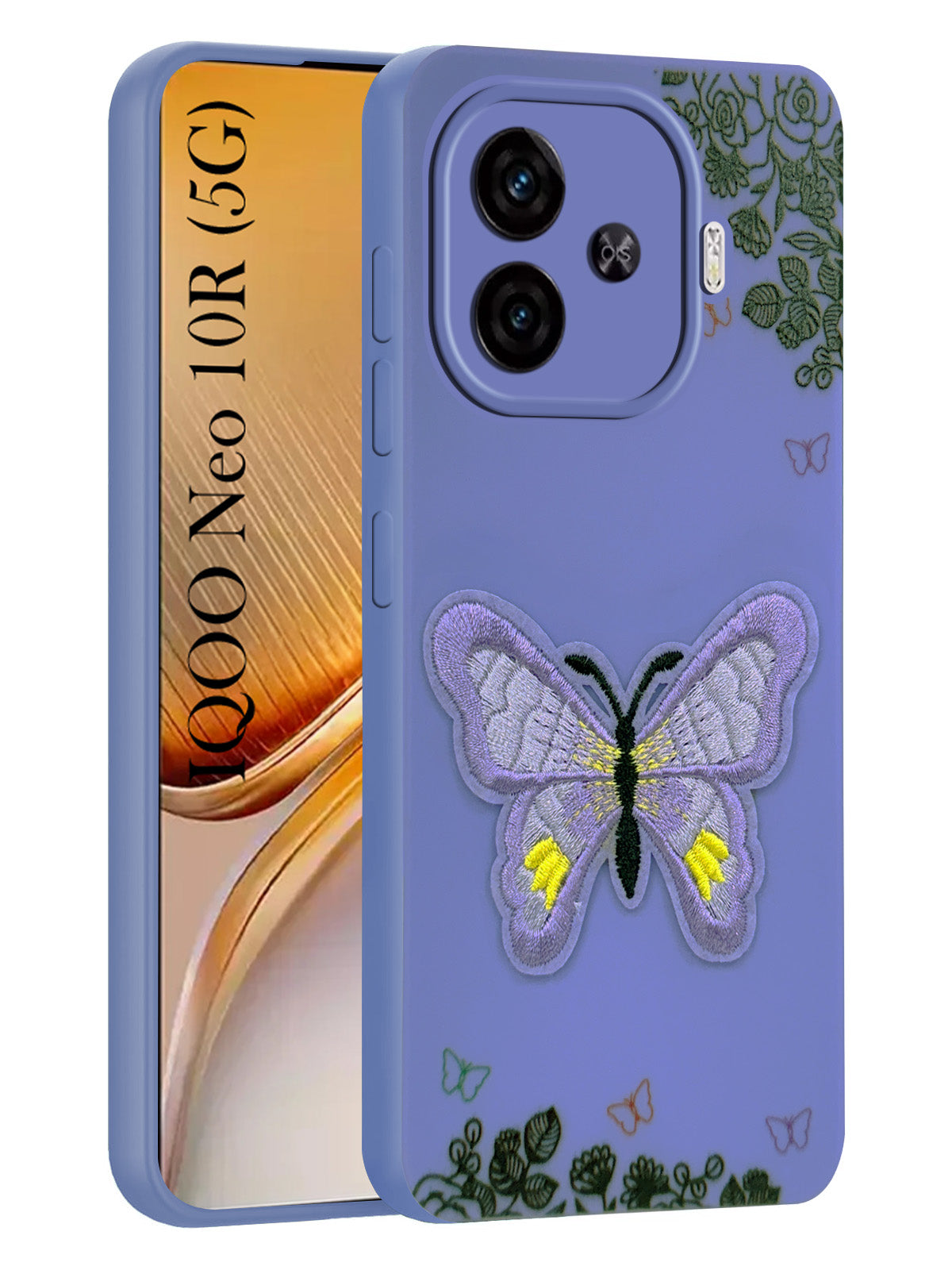For Vivo iQOO Neo 10R Back Cover Case (Soft Butterfly Embroidery | Women Teen Girls | Camera Protection| Matte Silicone)