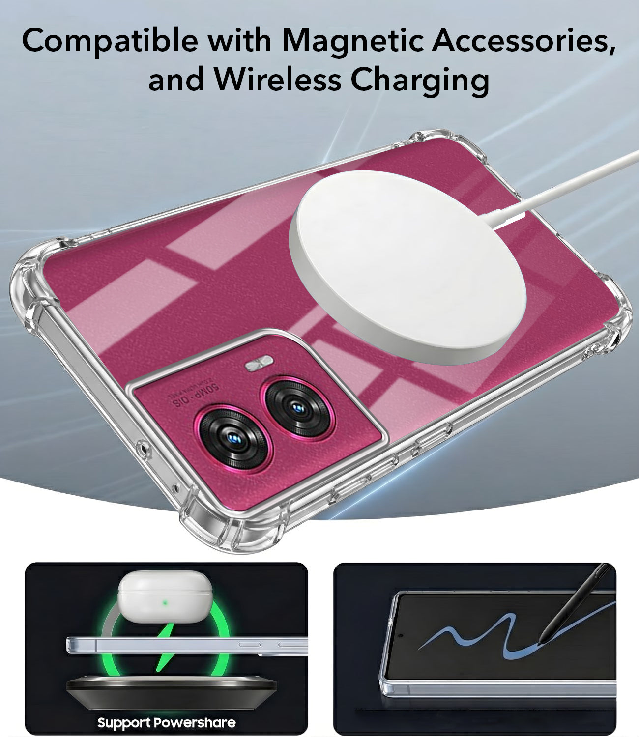 For Motorola Moto Edge 50 Fusion Back Cover Shockproof Crystal-Clear (Magsafe Wireless Support | Drop & Camera Protection | Hard Polycarbonate)
