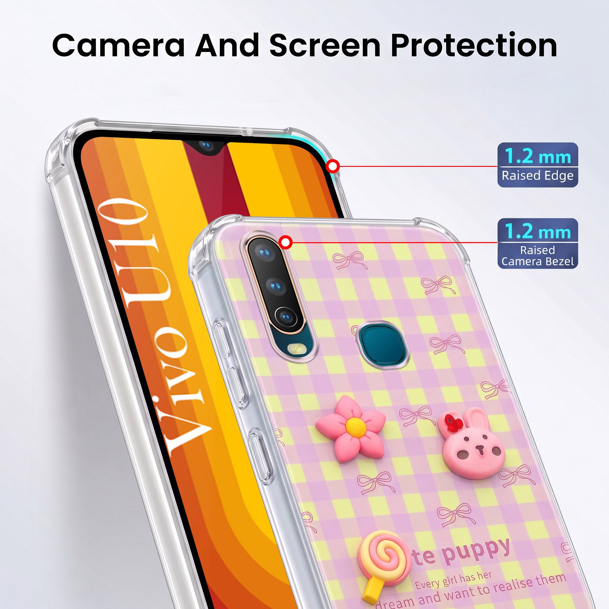 For Vivo U10 Back Cover Case (3D Cute Cartoons | Hard Back Side Soft | Matte Premium Finish | HD Printing)