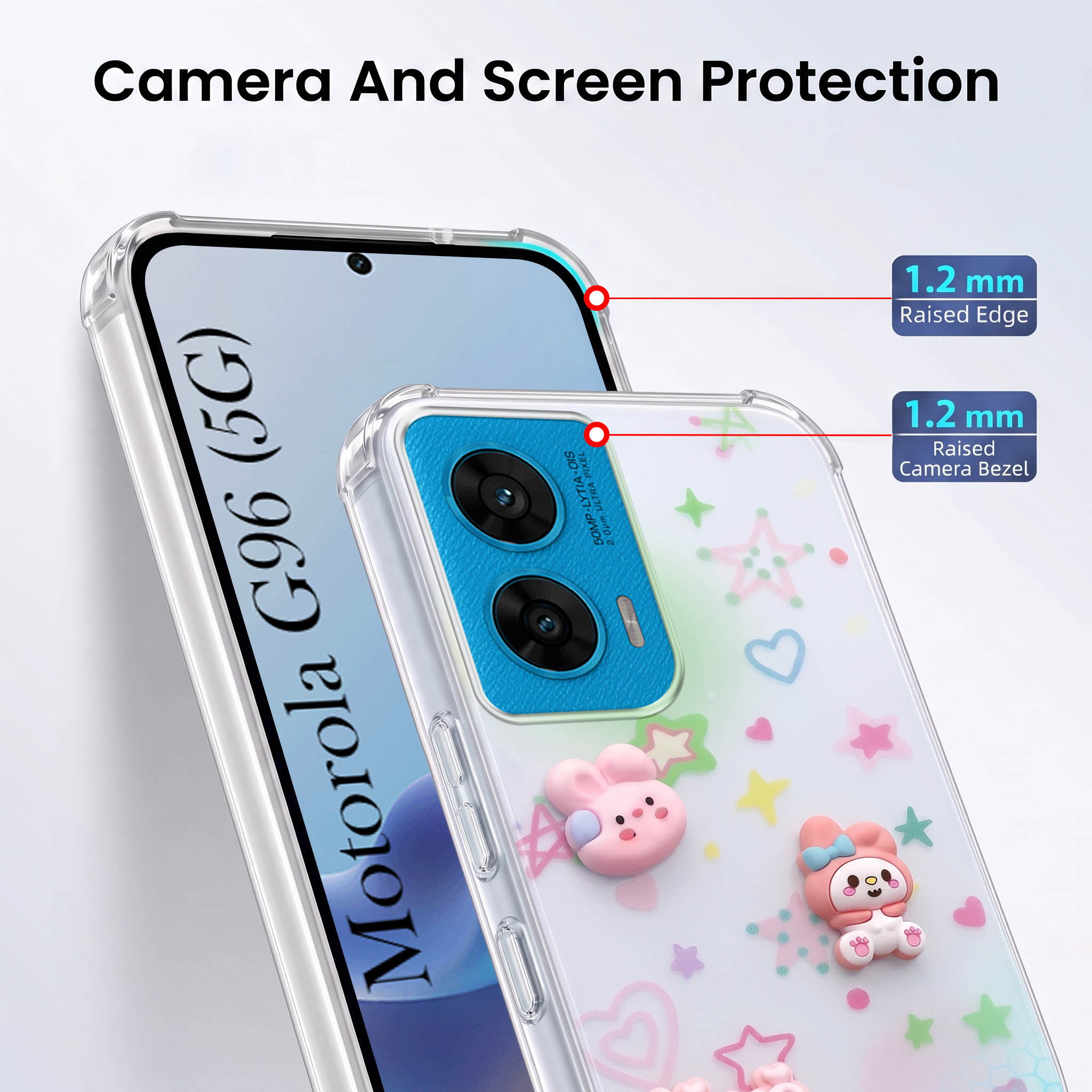 For Motorola Moto G96 Back Cover Case (3D Cute Cartoons | Hard Back Side Soft | Matte Premium Finish | HD Printing)