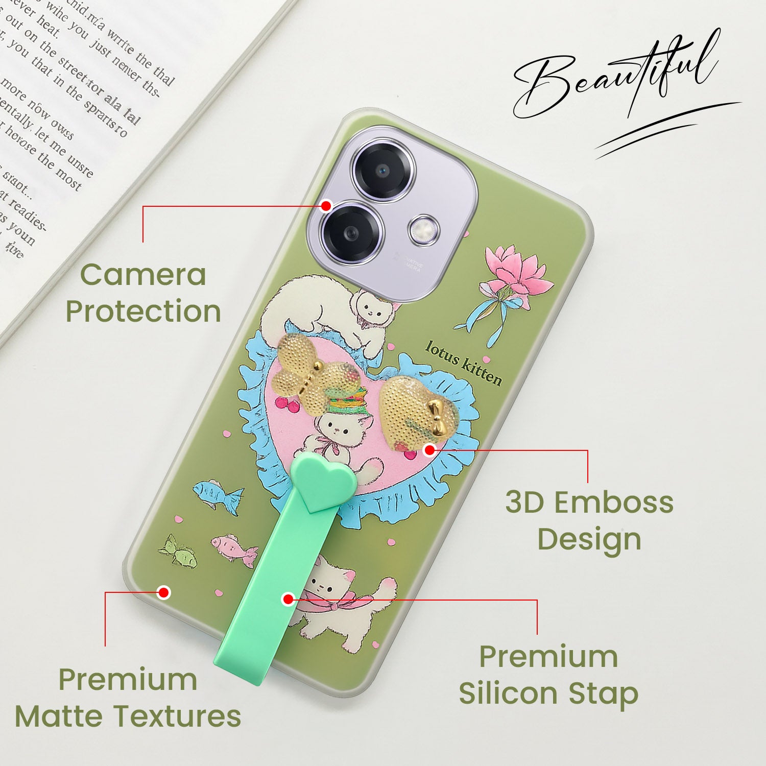 For Oppo A3X (4G/5G) | Oppo A3 5G Back Cover Case (3D Cute Heart Strap Holder | Camera Protection | Designer Girls Print)