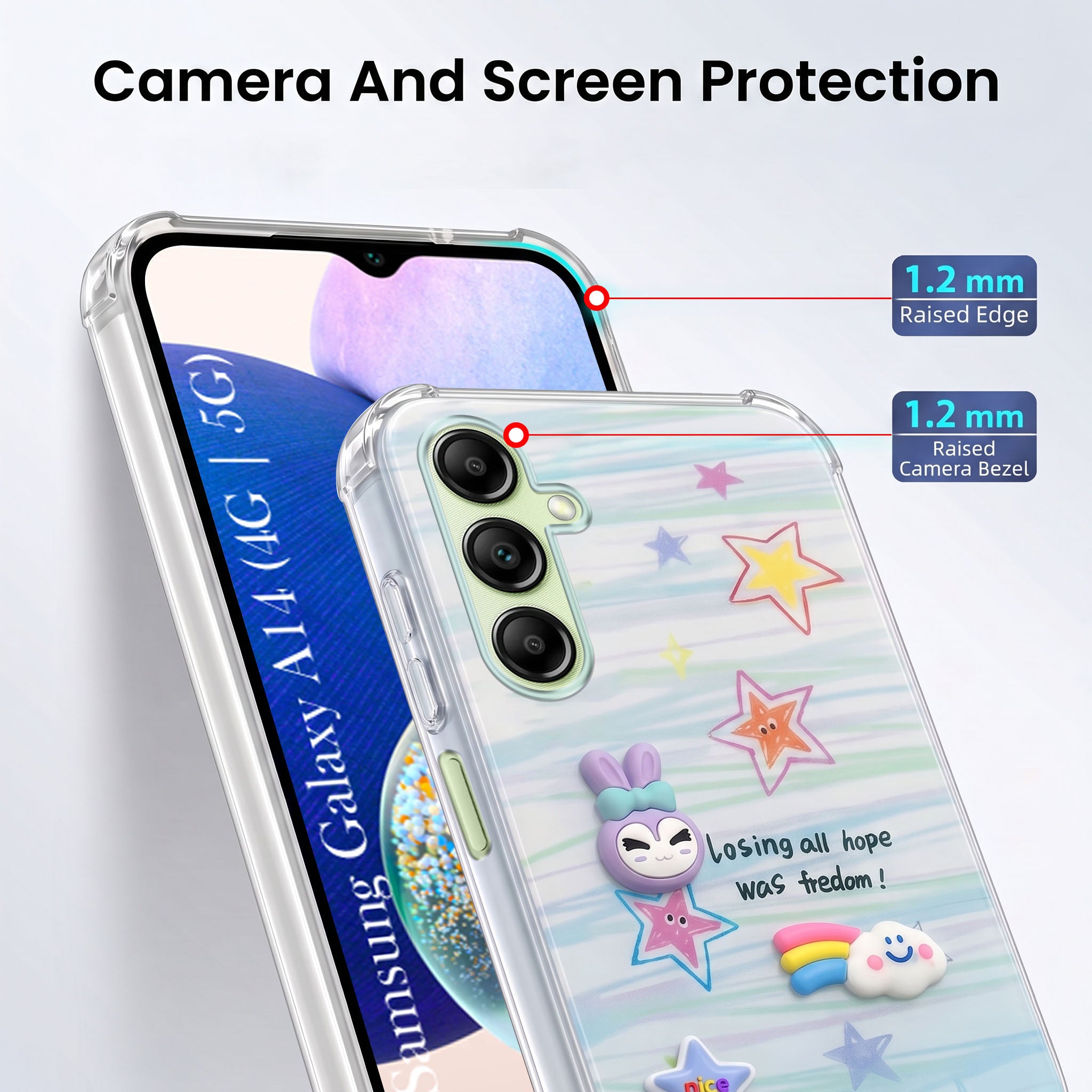 For Samsung Galaxy A14 4G | 5G Back Cover Case (3D Cute Cartoons | Hard Back Side Soft | Matte Premium Finish | HD Printing)