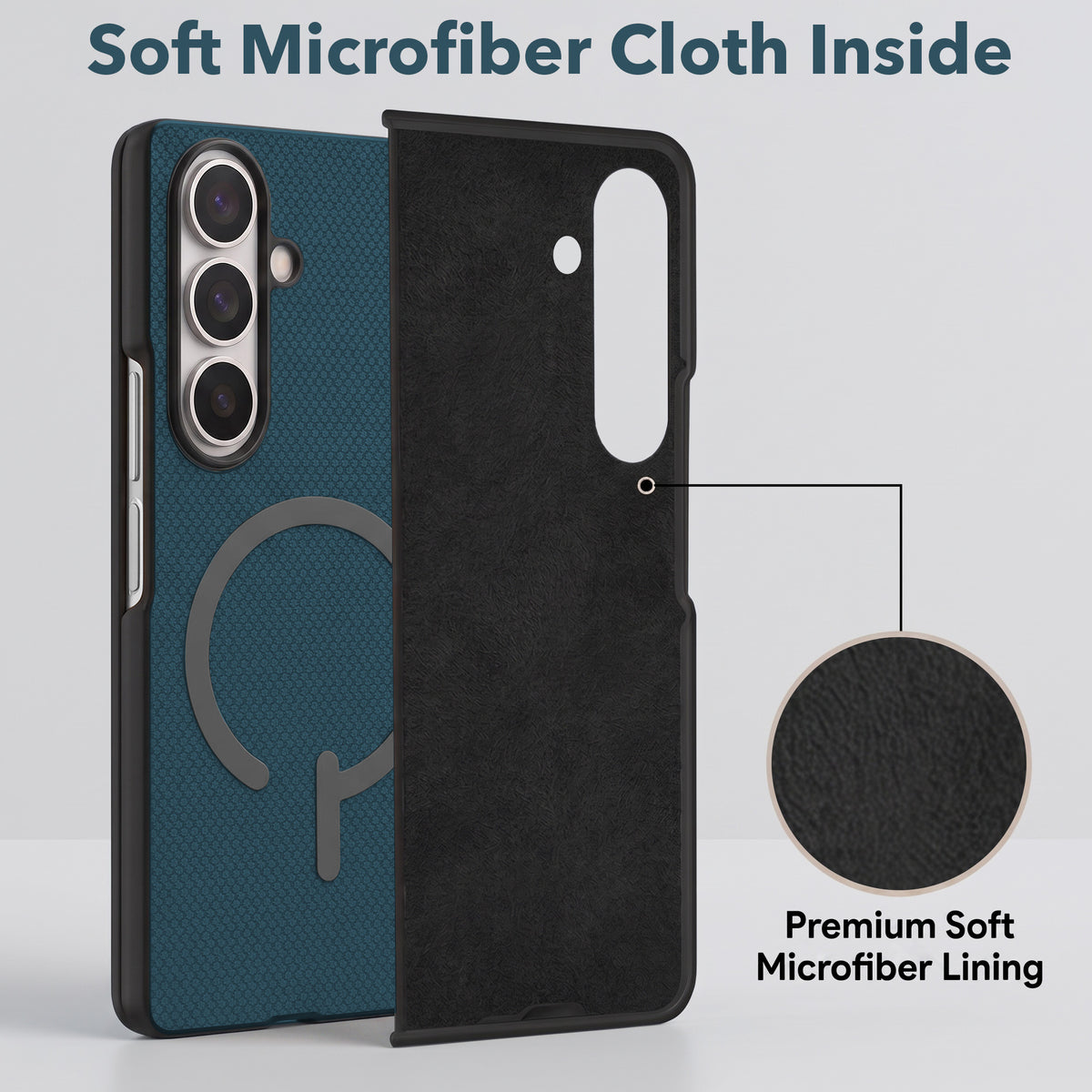 For Samsung Galaxy Z Fold 8 Ultra Premium Magnetic Back Cover Case (MagSafe Compatible | 180° Folding Design | Soft Microfiber Inner Lining | Textured Blue Finish)