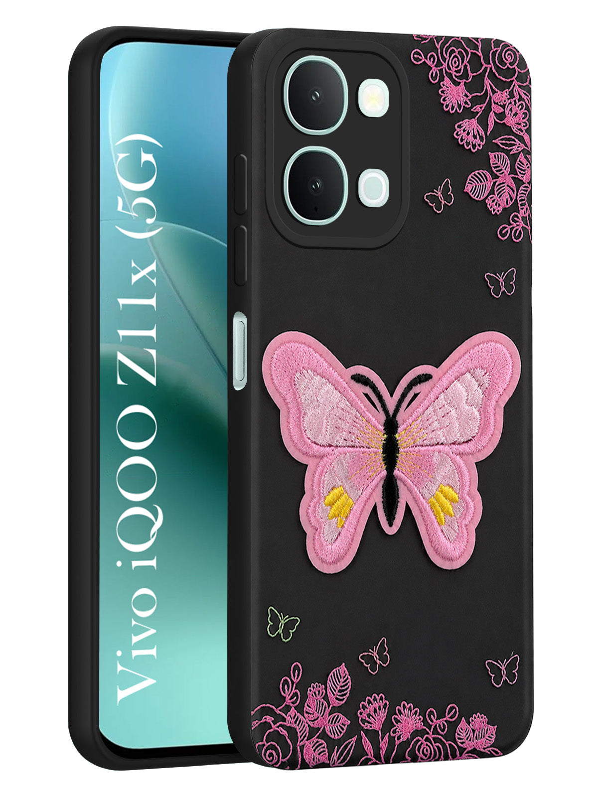 For Vivo iQOO Z11x 5G Back Cover Case (Soft Butterfly Embroidery | Women Teen Girls | Camera Protection| Matte Silicone)
