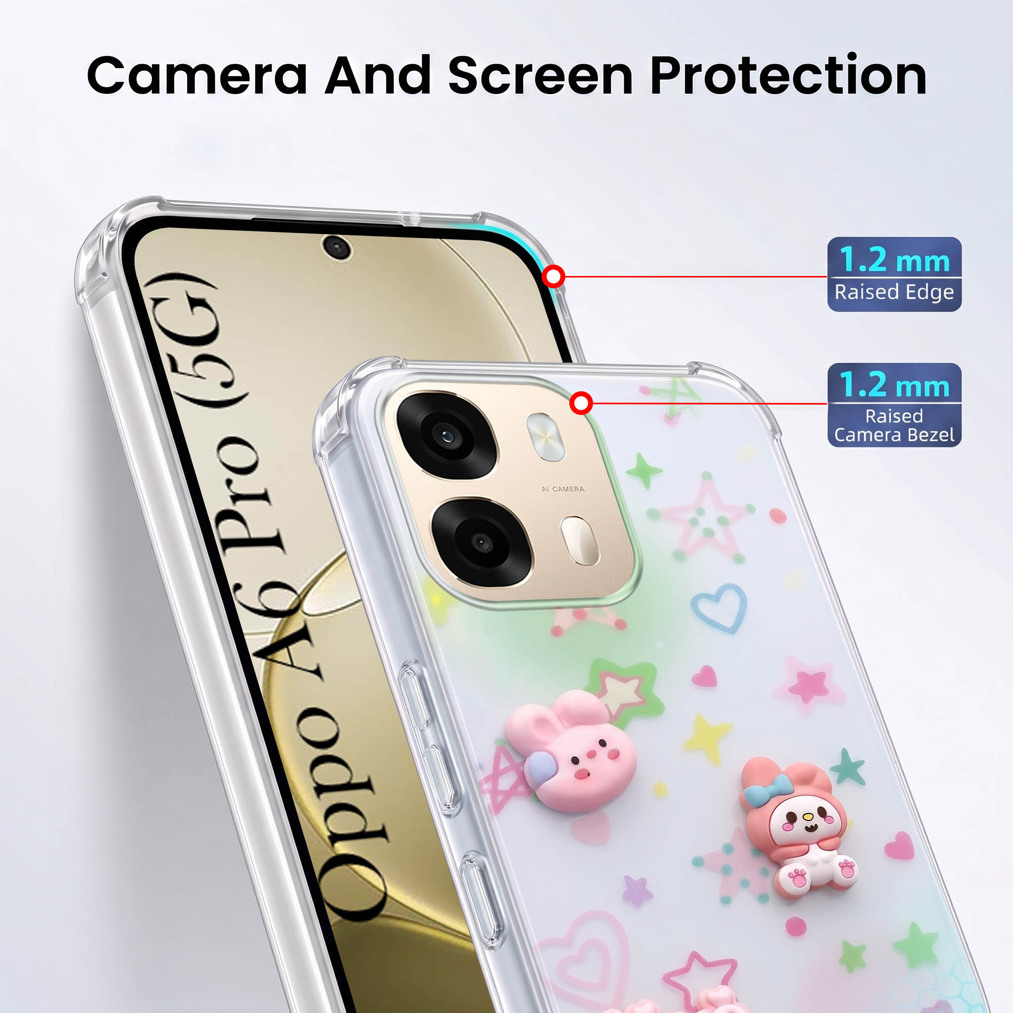 For Oppo A6 Pro Back Cover Case (3D Cute Cartoons | Hard Back Side Soft | Matte Premium Finish | HD Printing)