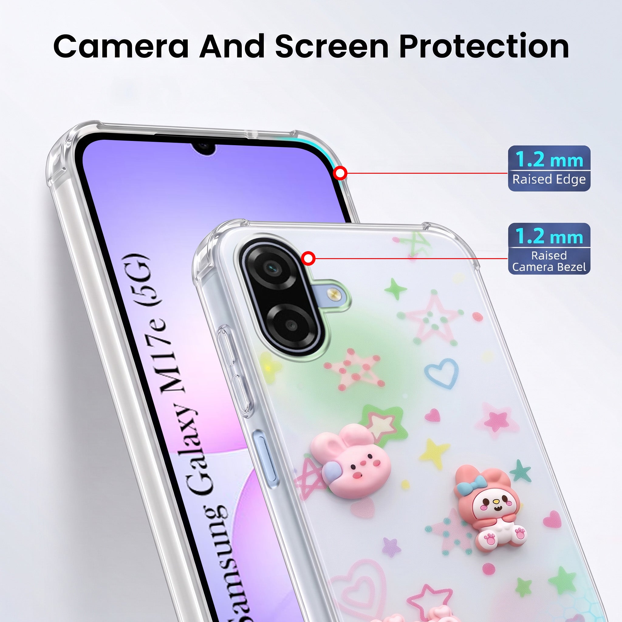 For Samsung Galaxy M17e Back Cover Case (3D Cute Cartoons | Hard Back Side Soft | Matte Premium Finish | HD Printing)