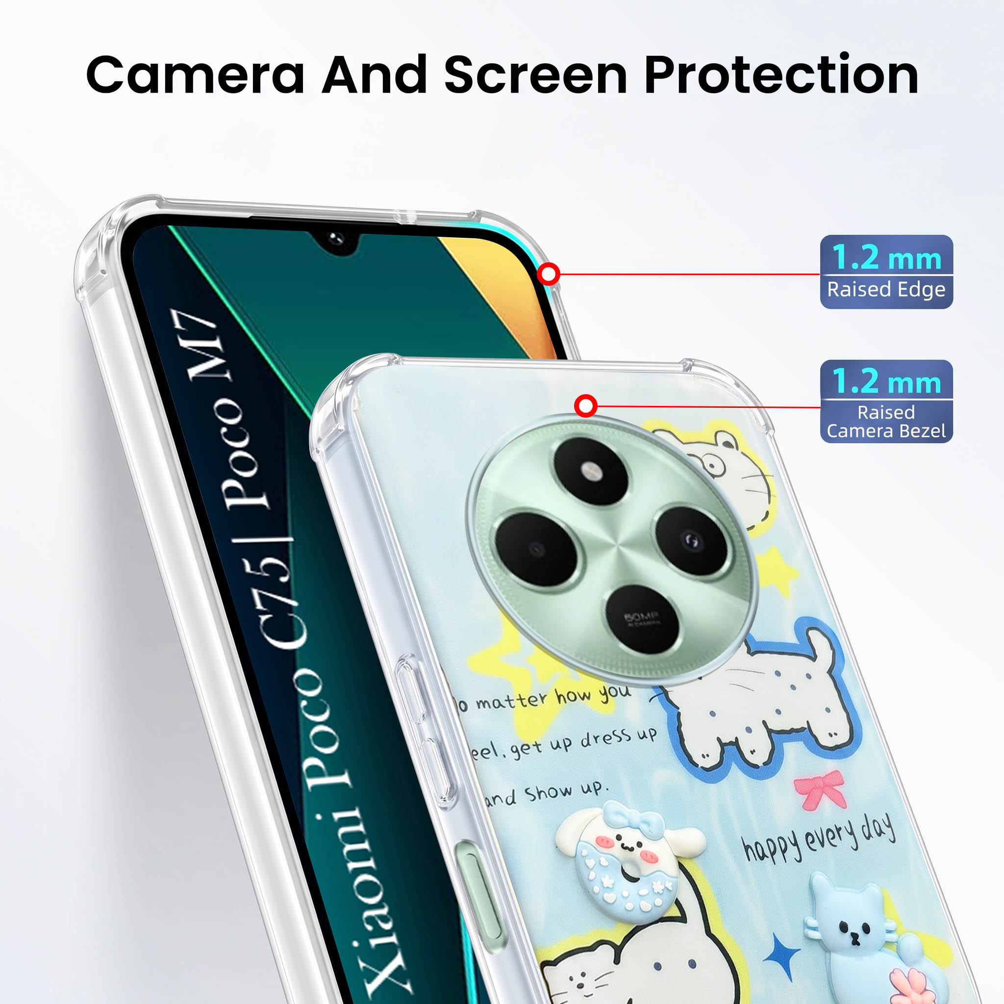 For Poco C75 | Poco M7 Back Cover Case (3D Cute Cartoons | Hard Back Side Soft | Matte Premium Finish | HD Printing)