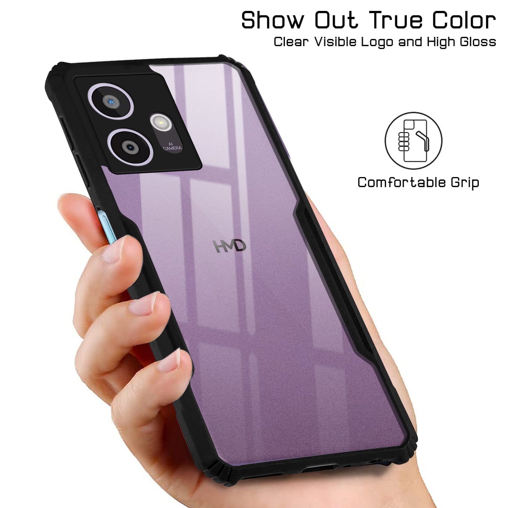 For HMD Crest 5G Back Cover Case ( Shockproof with Polycarbonate Clear Panel | Professional Black)