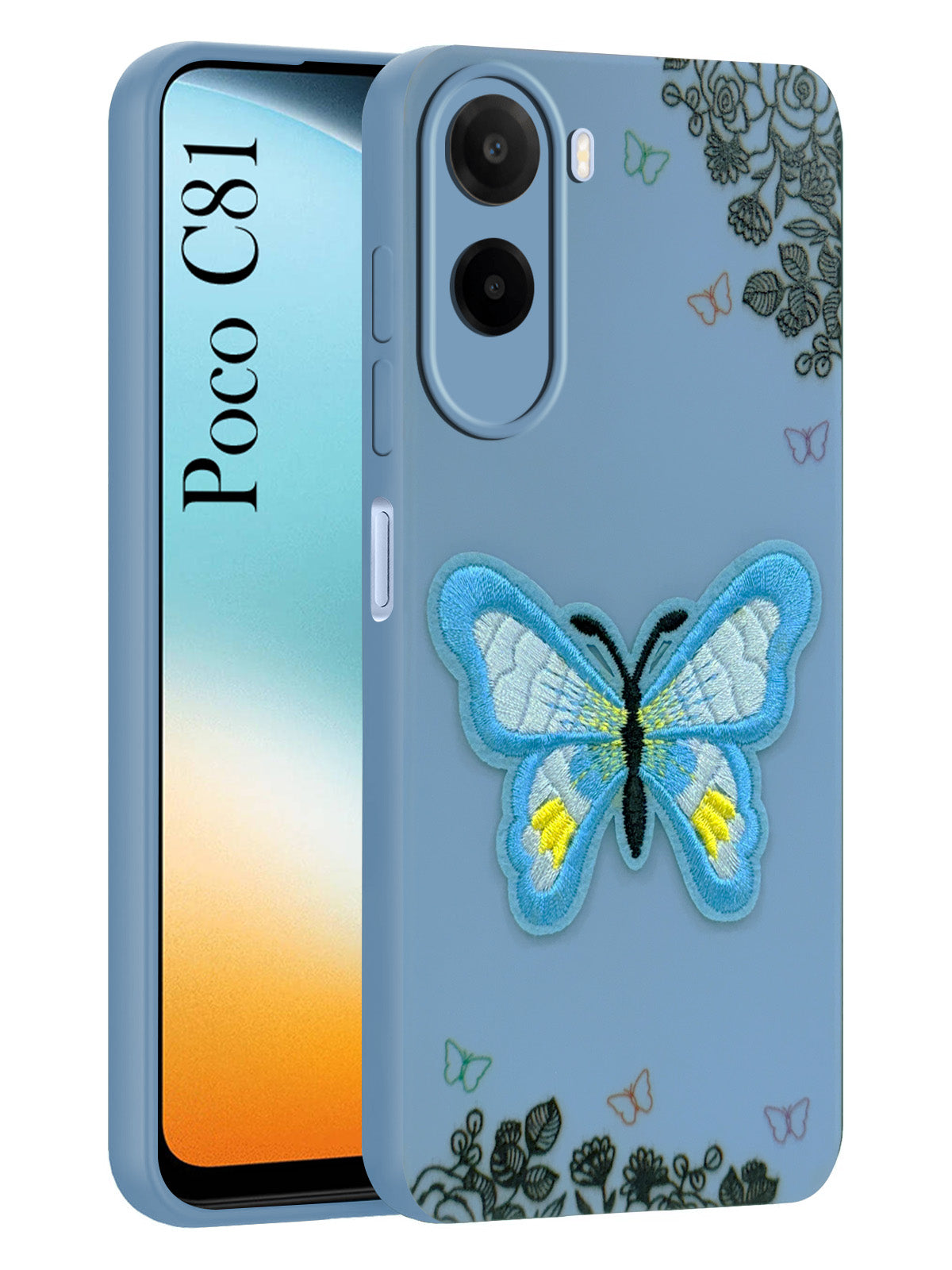 For Poco C81 5G Back Cover Case (Soft Butterfly Embroidery | Women Teen Girls | Camera Protection| Matte Silicone)
