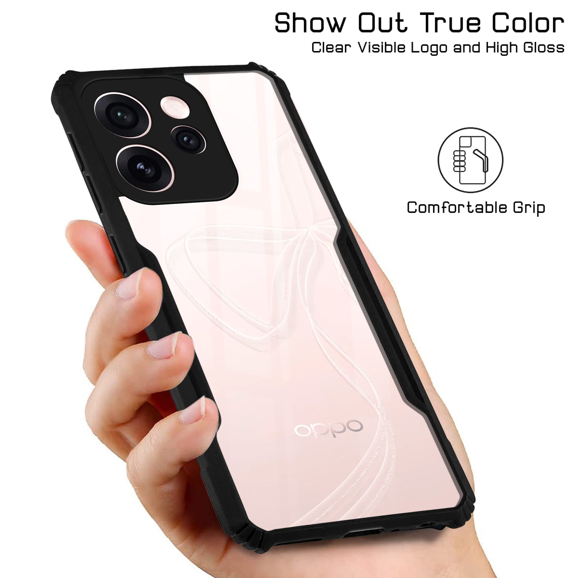 For Oppo Reno15 Pro Mini 5G | Oppo Reno 15 Pro Mini 5G Back Cover Case Hybrid (Shockproof with Polycarbonate Clear Panel | Professional Black)