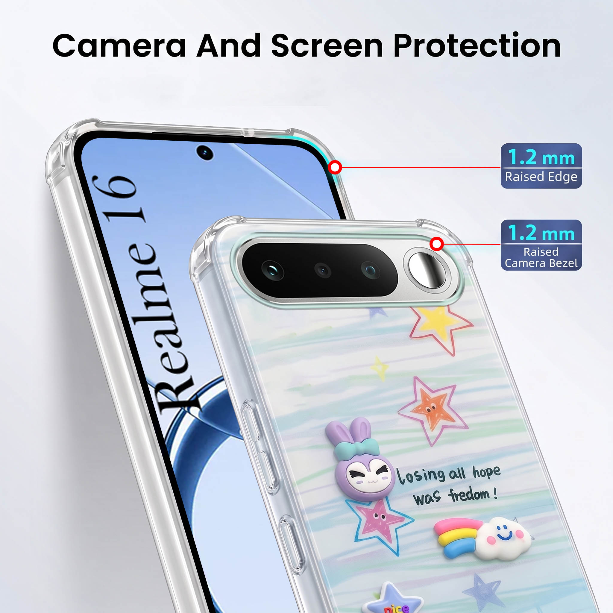 For Realme 16 Back Cover Case (3D Cute Cartoons | Hard Back Side Soft | Matte Premium Finish | HD Printing)