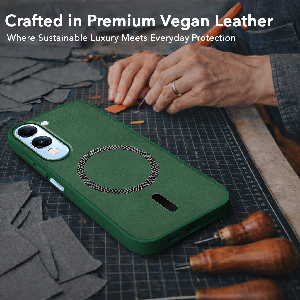 For Vivo iQOO Z10 Lite Back Cover Case Leather Finish (MagSafe Compatible Wireless Charging | Soft Touch | Camera Bump Protection)
