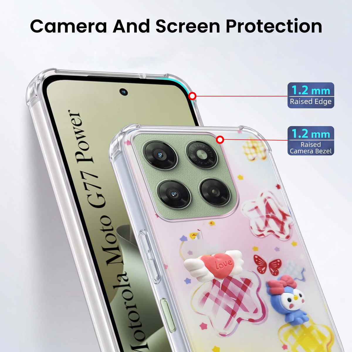 For Motorola Moto G77 Power Back Cover Case (3D Cute Cartoons | Hard Back Side Soft | Matte Premium Finish | HD Printing)