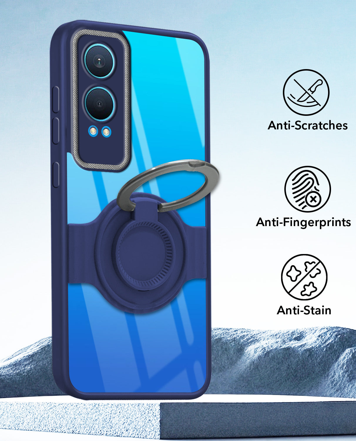 For OnePlus Nord CE 4 Lite Back Cover Case with stand (Built-in Ring Holder Kickstand | Lifetime Anti Yellow | Camera Protection)