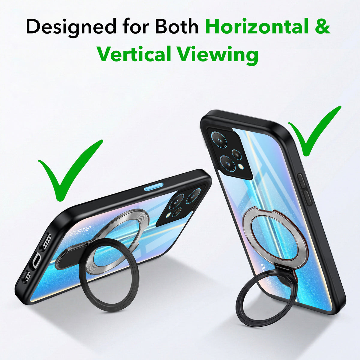 For Realme 9 Pro Back Cover Case (Kick Stand Ring Holder | Life time Anti Yellow | Camera Protection)