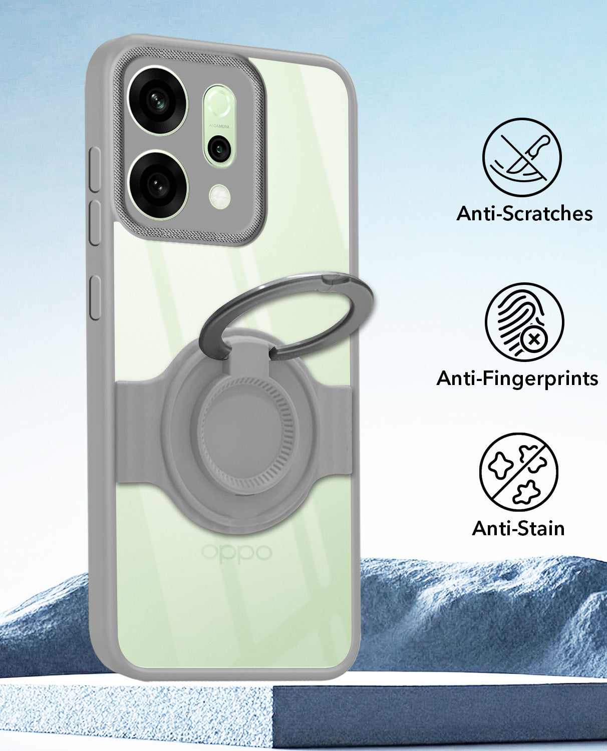 For Oppo Reno14 5G | Oppo Reno 14 5G Back Cover Case with stand (Built-in Ring Holder Kickstand | Lifetime Anti Yellow | Camera Protection)