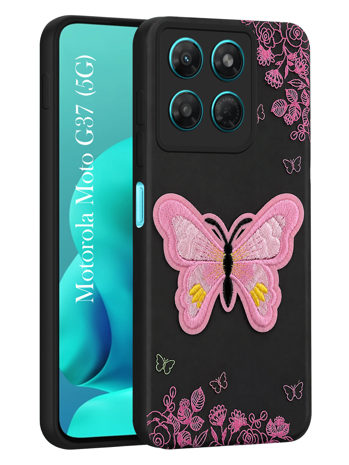 For Motorola Moto G37 Back Cover Case (Soft Butterfly Embroidery | Women Teen Girls | Camera Protection| Matte Silicone)