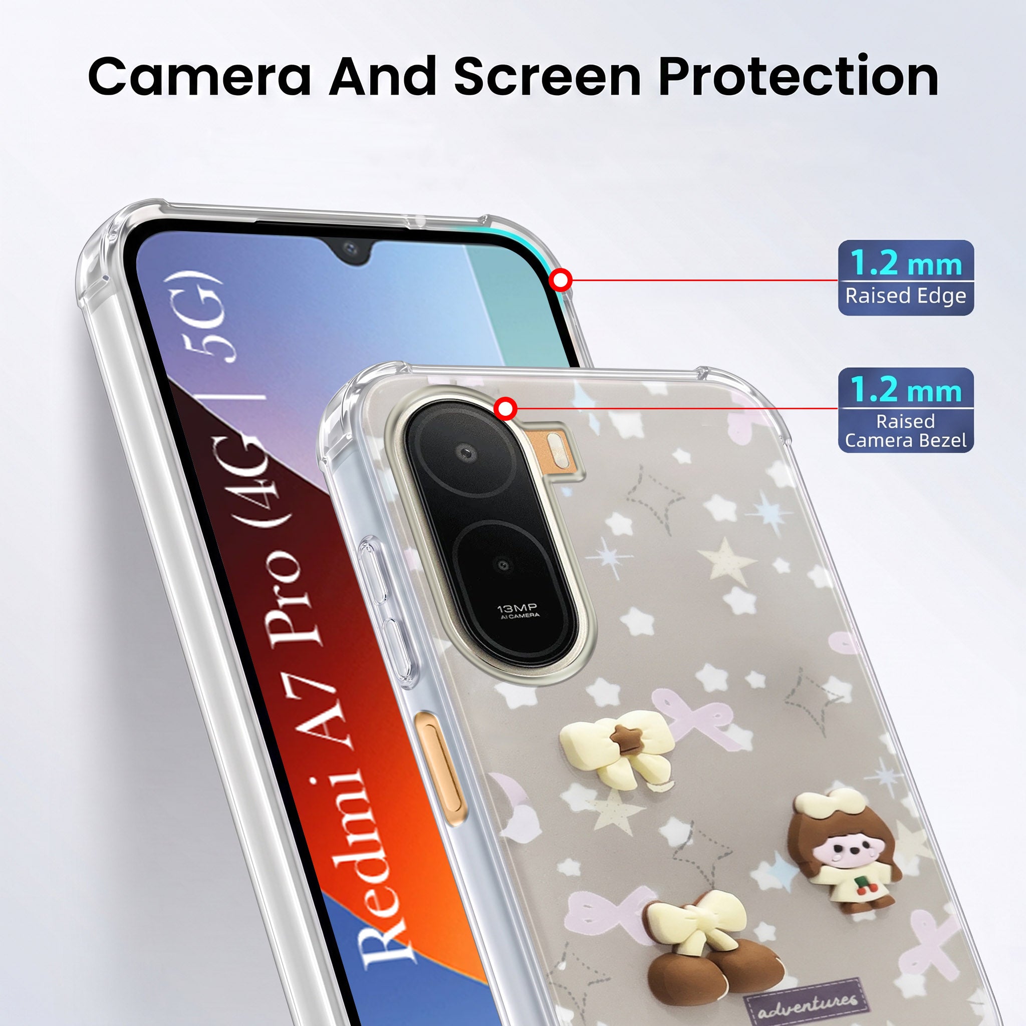 For Redmi A7 Pro 5G Back Cover Case (3D Cute Cartoons | Hard Back Side Soft | Matte Premium Finish | HD Printing)