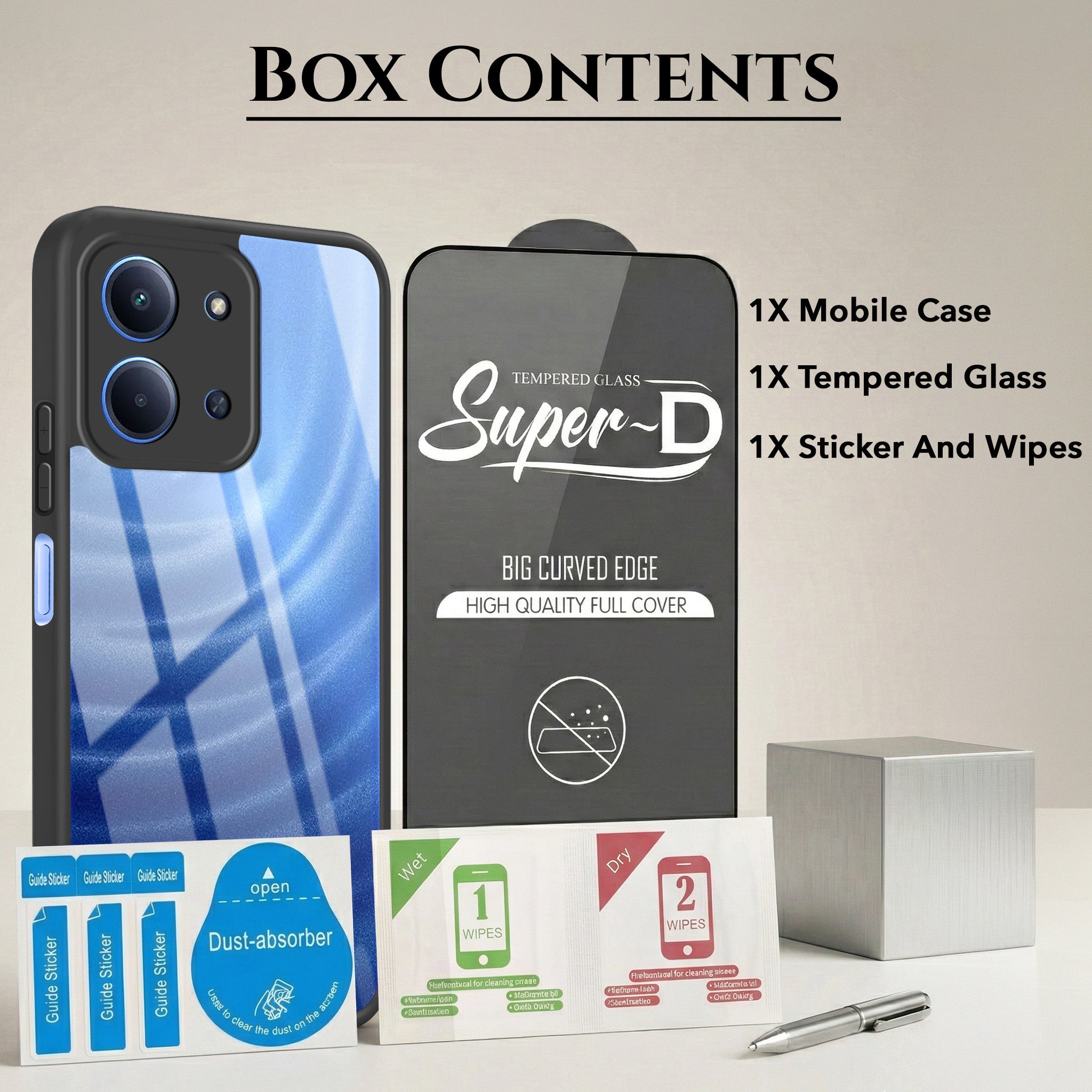 For Redmi 15C Combo with Back Cover and 9H Tempered Glass (Lifetime Anti-Yellow | Crystal Clear Shockproof | Oleophobic Coating Screen Glass)