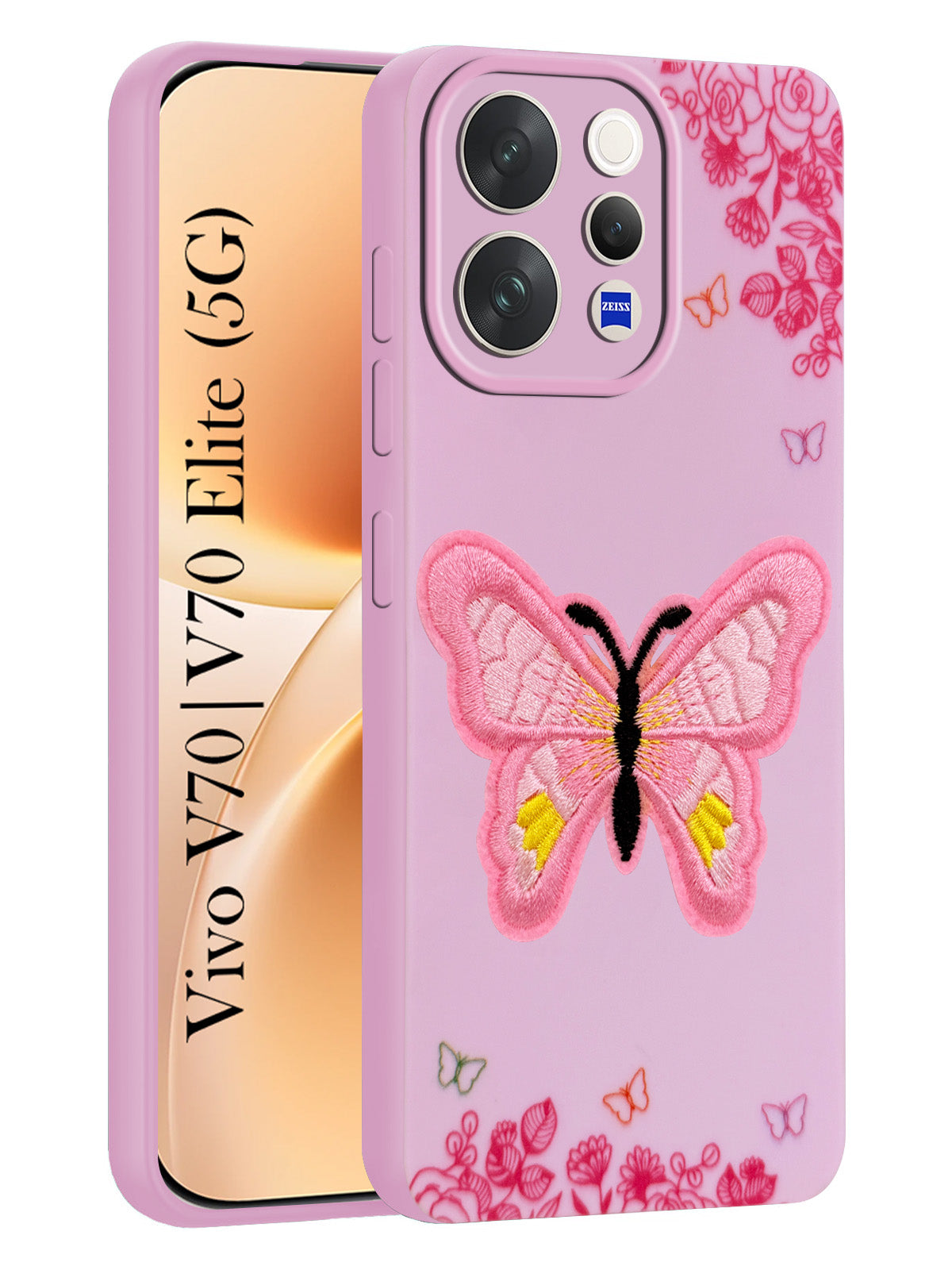 For Vivo V70 | Vivo V70 Elite 5G Back Cover Case (Soft Butterfly Embroidery | Women Teen Girls | Camera Protection| Matte Silicone)