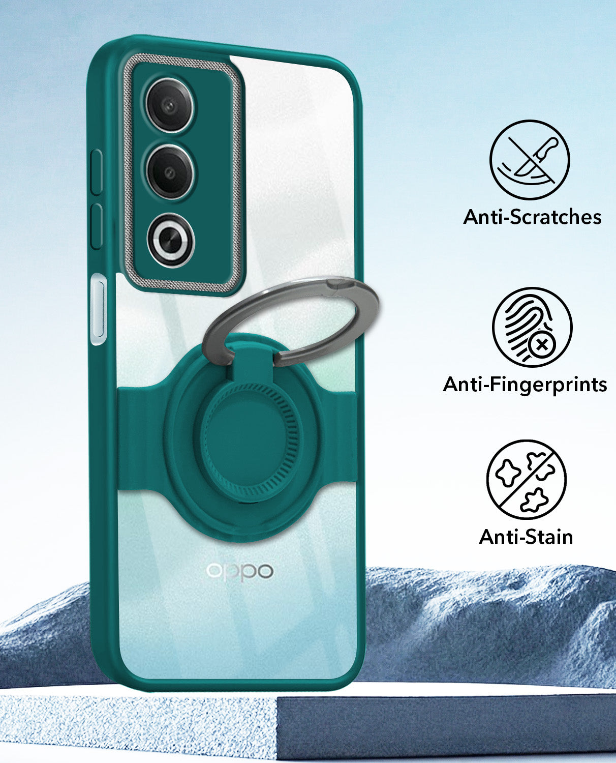 For Oppo K12x 5G Back Cover Case with stand (Built-in Ring Holder Kickstand | Lifetime Anti Yellow | Camera Protection)