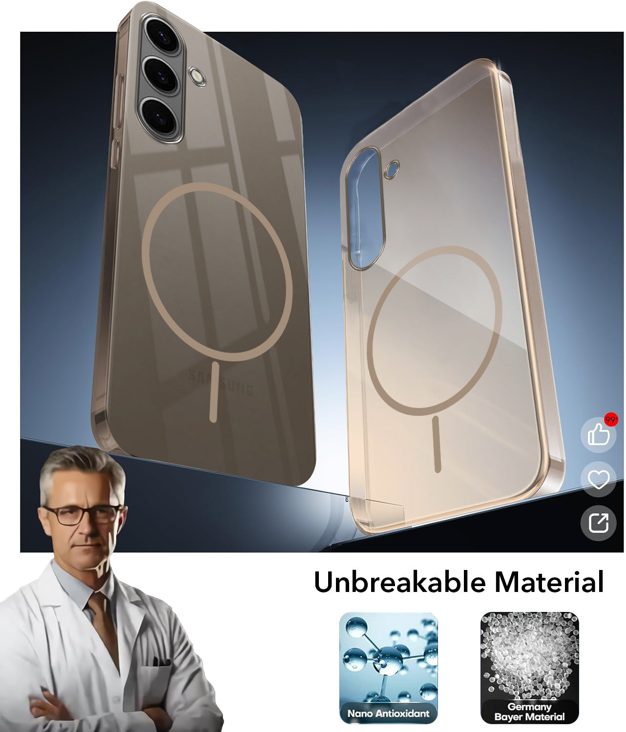 For Samsung Galaxy S24 Plus Back Cover Case Crystal Anti Yellow (MagSafe Wireless Charging Support |Camera Protection Bump)