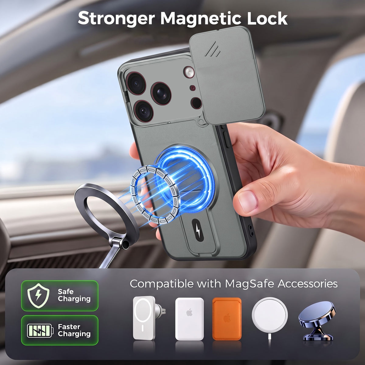 For Apple iPhone 18 Pro Max Back Case Cover Metallic (Hybrid Armor Kickstand | Sliding Shutter Camera Protection | MagSafe Compatible)