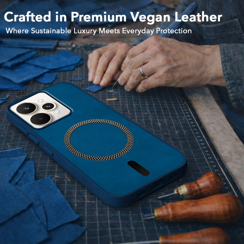 For Realme 15 Back Cover Case Leather Finish (MagSafe Compatible Wireless Charging | Soft Touch | Camera Bump Protection)