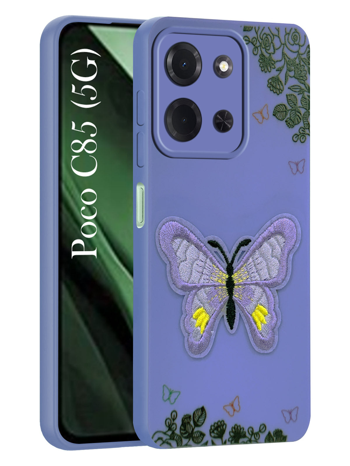 For Poco C85 5G Back Cover Case (Soft ButterFly Embroidery | Women Teen Girls | Camera Protection| Matte Silicone)
