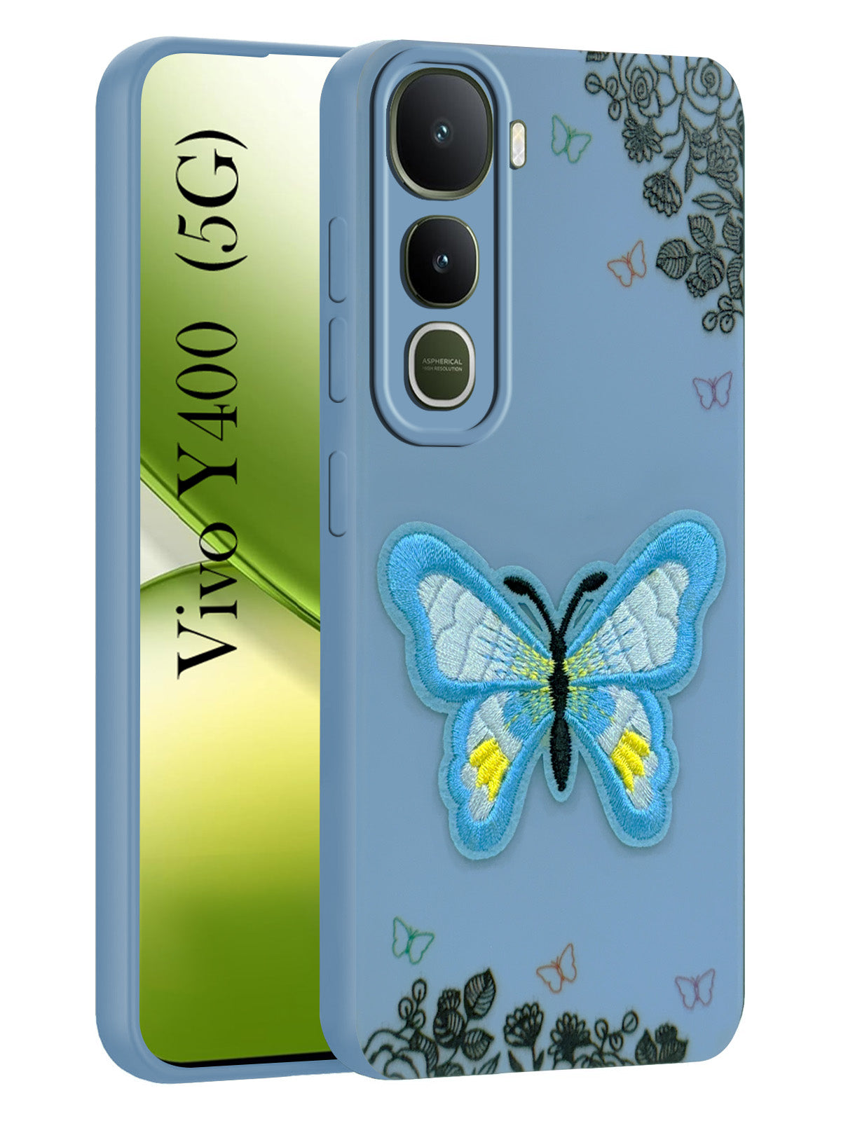 For Vivo Y400 Back Cover Case (Soft Butterfly Embroidery | Women Teen Girls | Camera Protection| Matte Silicone)