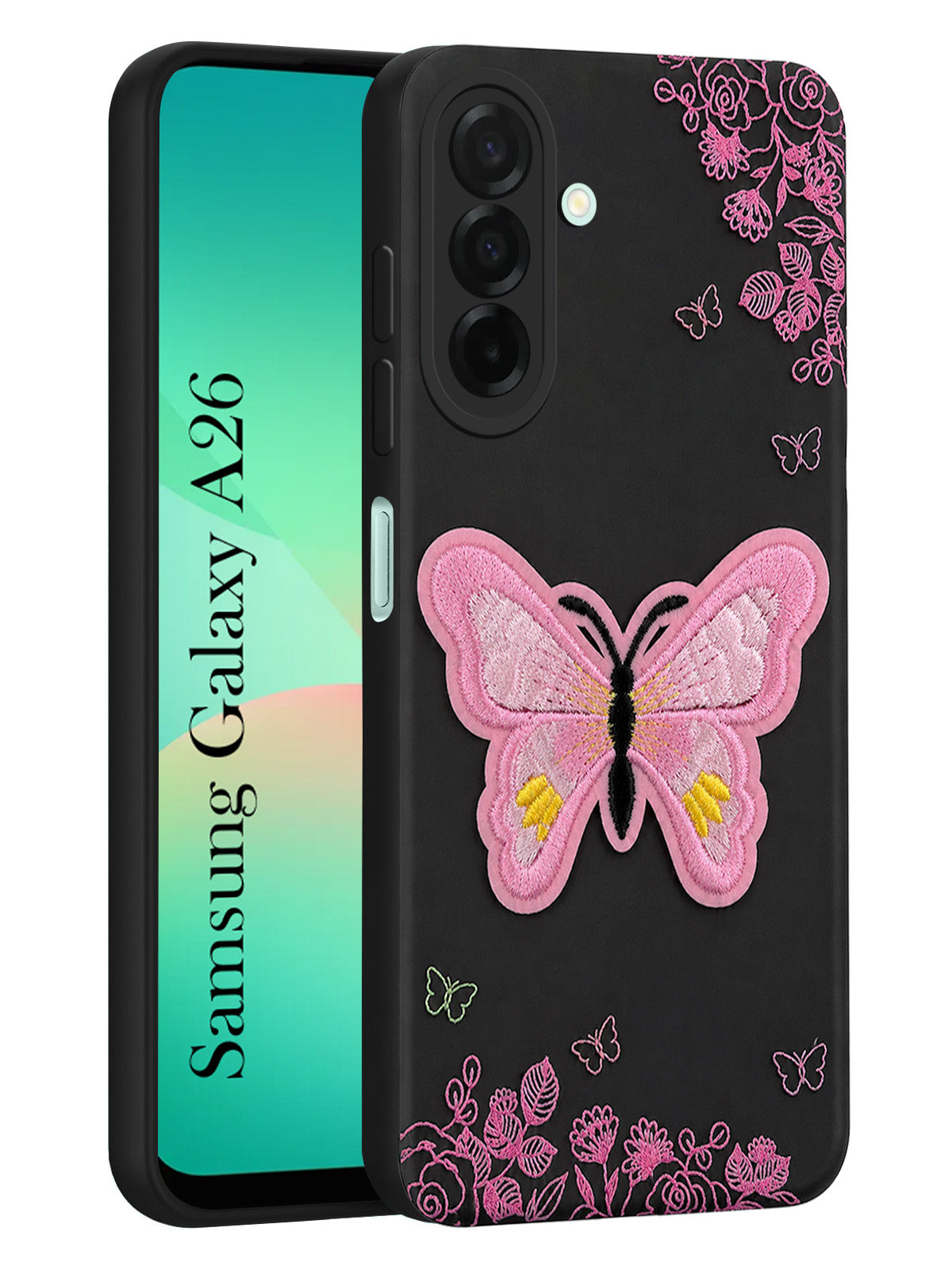 For Samsung Galaxy A26 5G Back Cover Case (Soft Butterfly Embroidery | Women Teen Girls | Camera Protection| Matte Silicone)