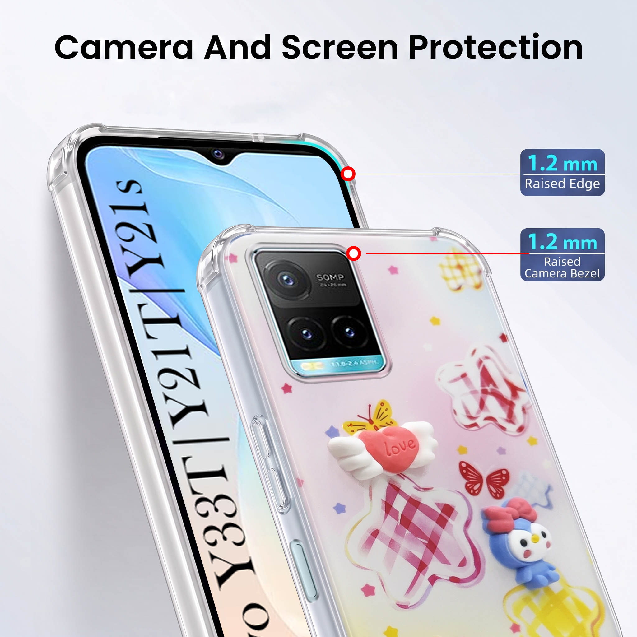 For Vivo Y33T | Vivo Y21T | Vivo Y21s Back Cover Case (3D Cute Cartoons | Hard Back Side Soft | Matte Premium Finish | HD Printing)