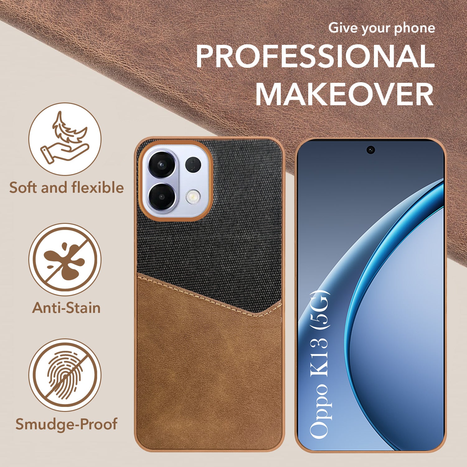 For Oppo K13 Back Cover Case (Dual PU Leather Stitch | Professional Minimalist | Soft and Flexible)