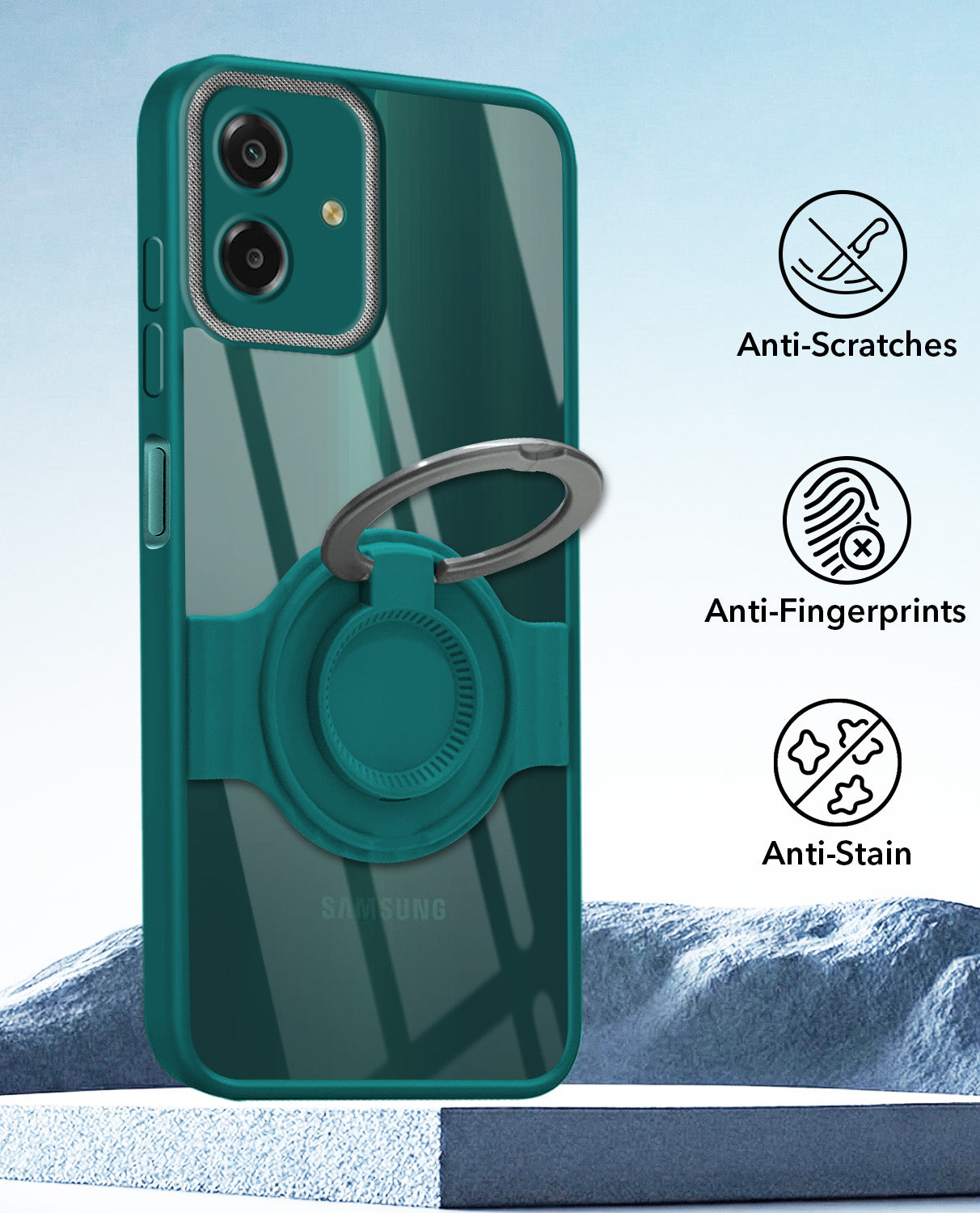 For Samsung Galaxy M07 | Samsung Galaxy F07 Back Cover Case with stand (Built-in Ring Holder Kickstand | Lifetime Anti Yellow | Camera Protection)
