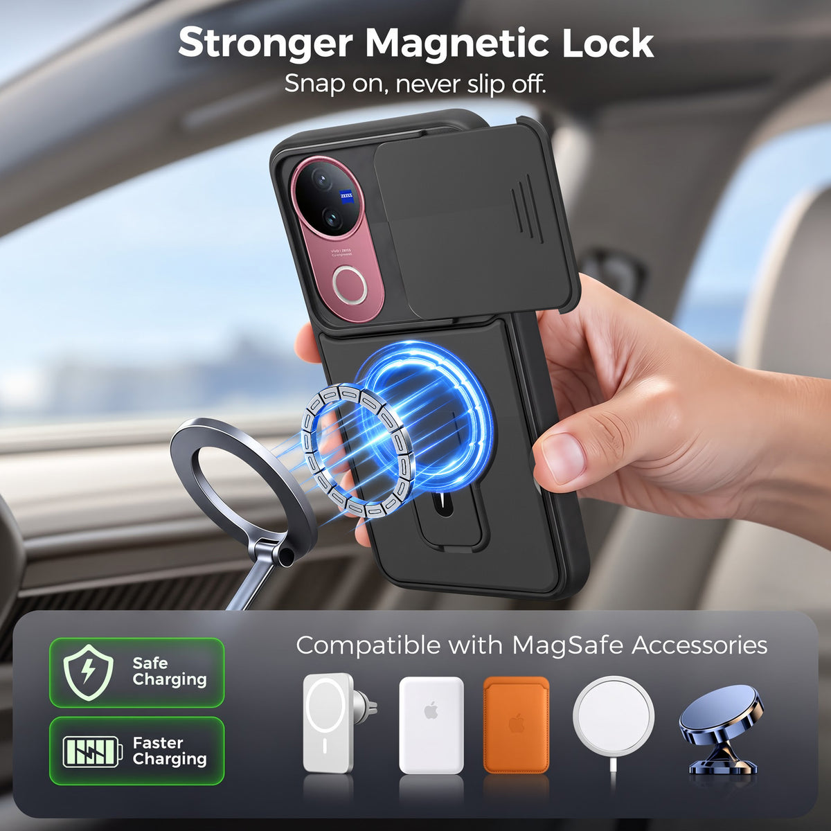 For Vivo V50 | Vivo V50e Back Case Cover Metallic (Hybrid Armor Kickstand | Sliding Shutter Camera Protection | MagSafe Compatible)