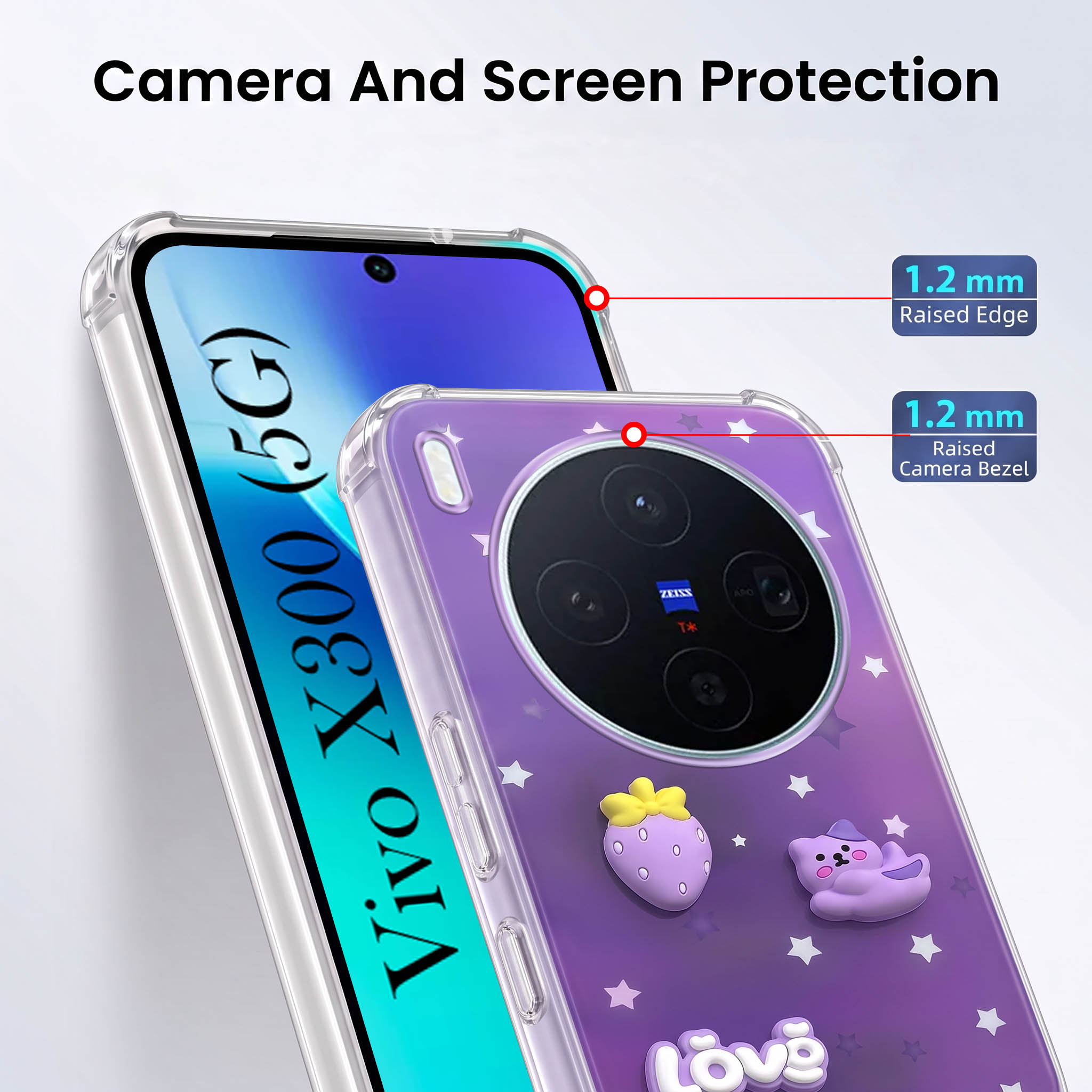 For Vivo X300 5G Back Cover Case (3D Cute Cartoons | Hard Back Side Soft | Matte Premium Finish | HD Printing)
