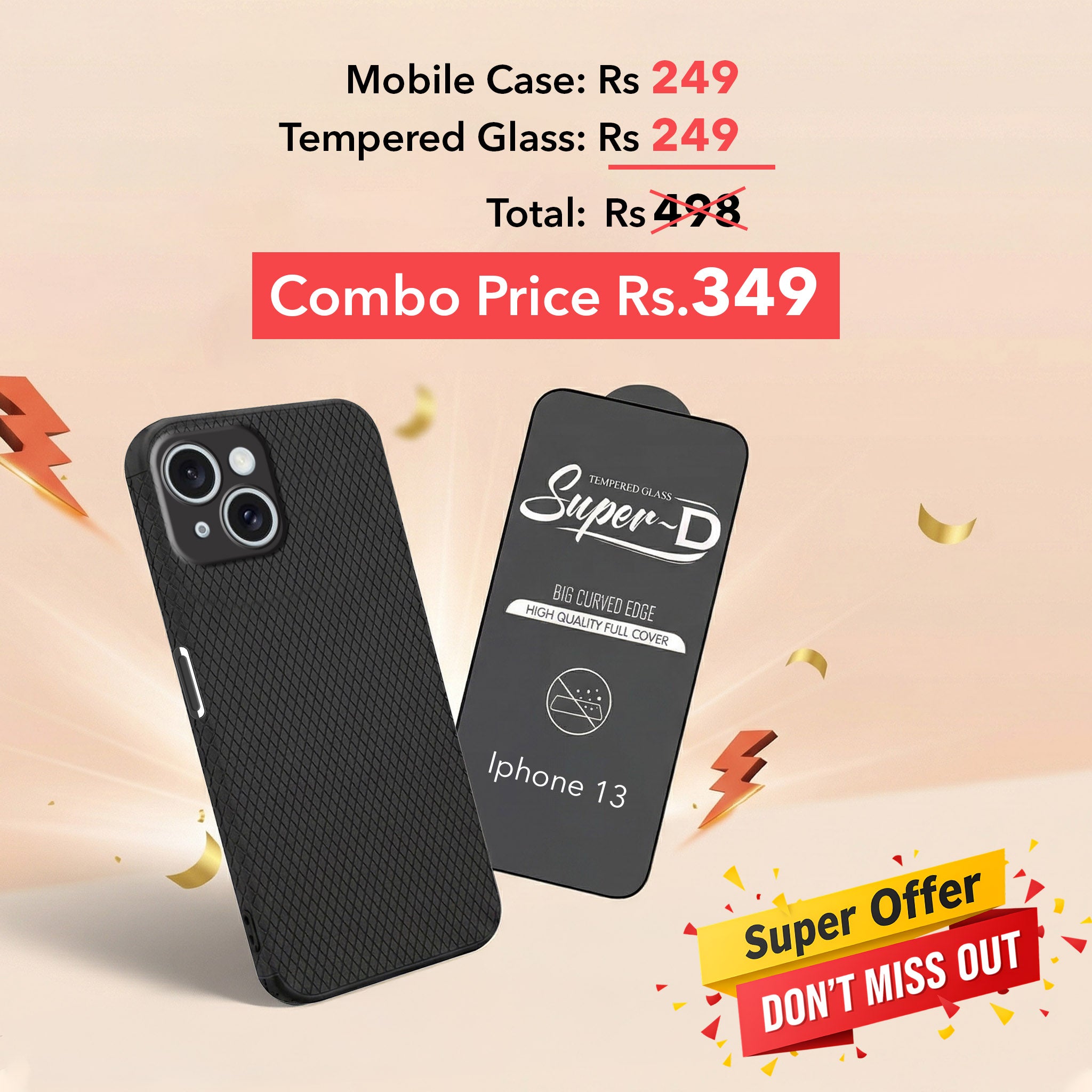 For Apple iPhone 13 Combo with Back Cover and 9H Tempered Glass (Liquid Silicone | Camera Protection | Oleophobic Coating Screen Glass)