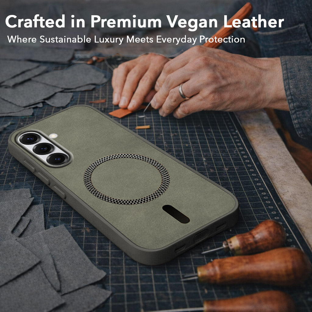 For Samsung Galaxy S25 Back Cover Case (Sleek Leather Finish | MagSafe Compatible Wireless Charging | Camera Bump Protection)