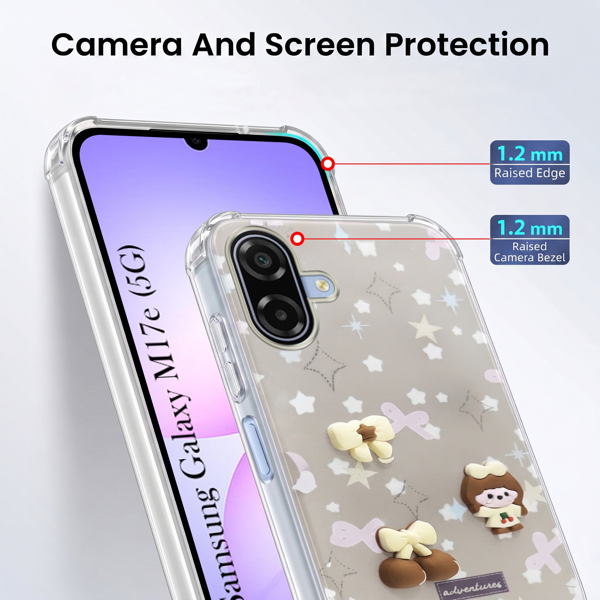 For Samsung Galaxy M17e Back Cover Case (3D Cute Cartoons | Hard Back Side Soft | Matte Premium Finish | HD Printing)