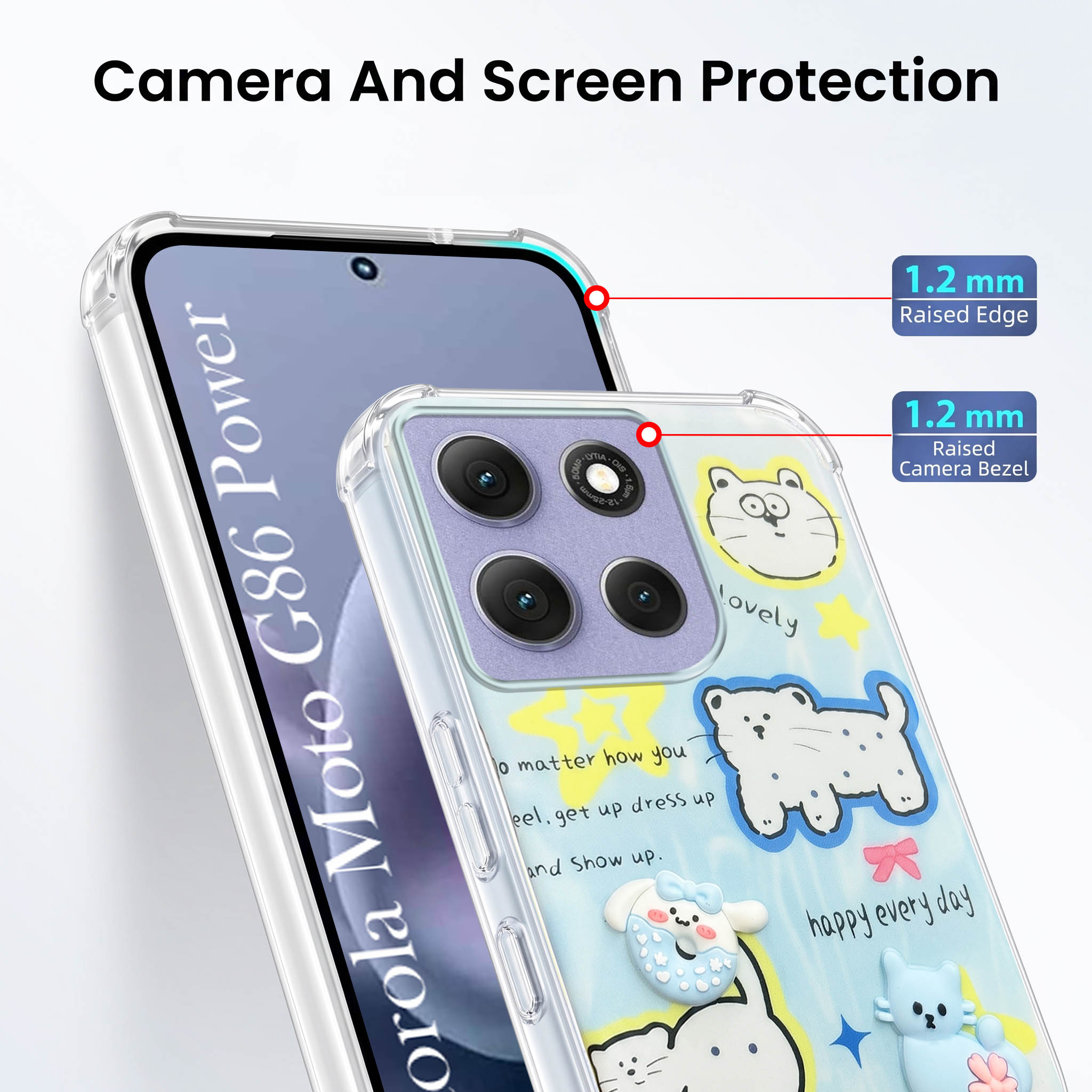 For Motorola Moto G86 Power Back Cover Case (3D Cute Cartoons | Hard Back Side Soft | Matte Premium Finish | HD Printing)