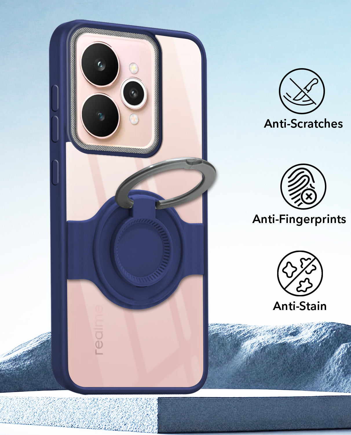 For Realme 15 Back Cover Case with stand (Built-in Ring Holder Kickstand | Lifetime Anti Yellow | Camera Protection)