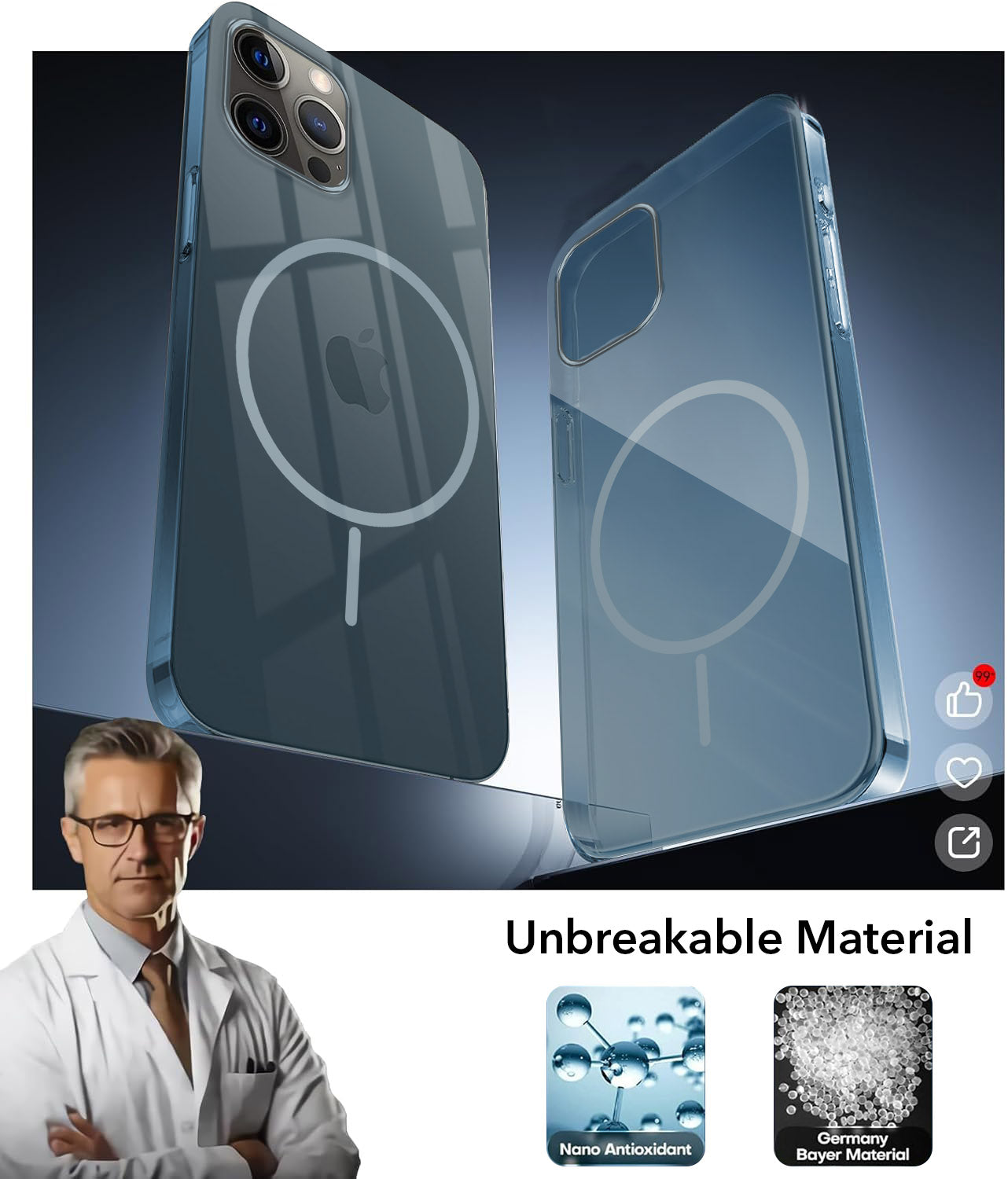 For Apple iPhone 12 Pro Max Back Cover Case Lifetime Anti-Yellow MagSafe Compatible Clear (Sleek Hard Crystal | Shockproof and Camera Protection)