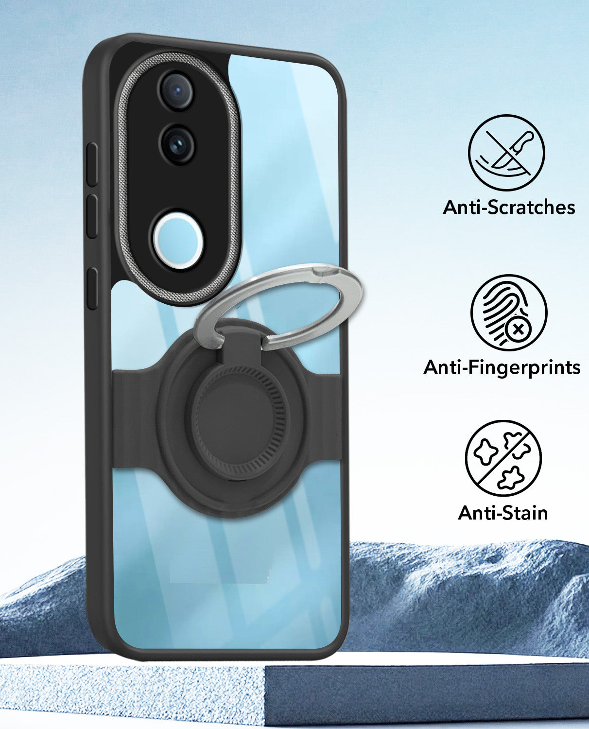 For Vivo iQOO Z10R Back Cover Case with stand (Built-in Ring Holder Kickstand | Lifetime Anti Yellow | Camera Protection)