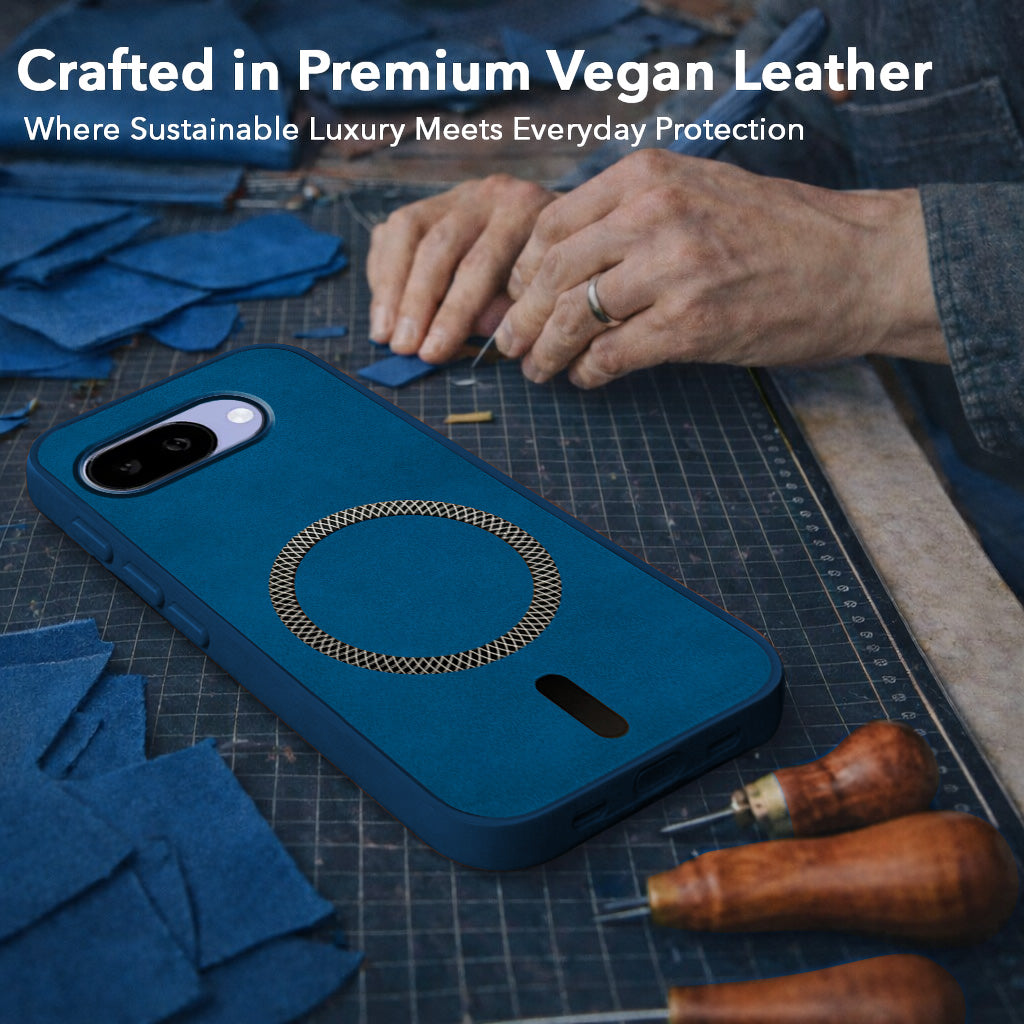 For Google Pixel 9A Back Cover Case Leather Finish (MagSafe Compatible Wireless Charging | Soft Touch | Camera Bump Protection)