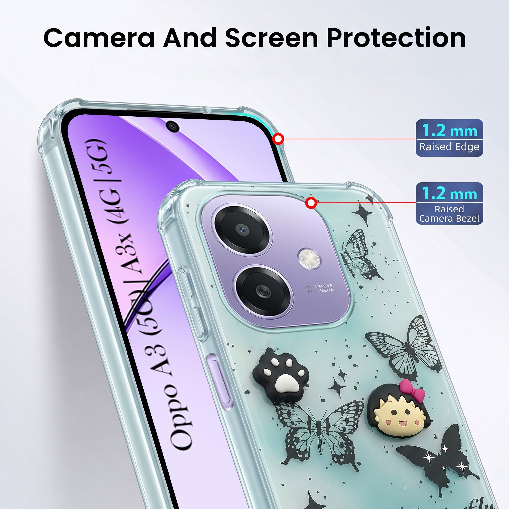 For Oppo A3X (4G/5G) | Oppo A3 5G Back Cover Case (3D Cute Cartoons | Hard Back Side Soft | Matte Premium Finish | HD Printing)