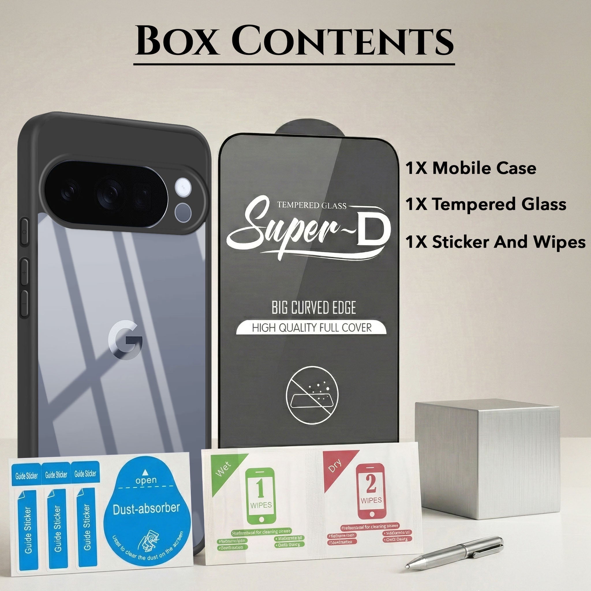 For Google Pixel 10 Pro Combo with Back Cover and 9H Tempered Glass (Lifetime Anti-Yellow | Crystal Clear Shockproof | Oleophobic Coating Screen Glass)